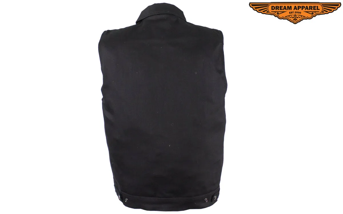 Men's Zippered Black Denim Club Vest