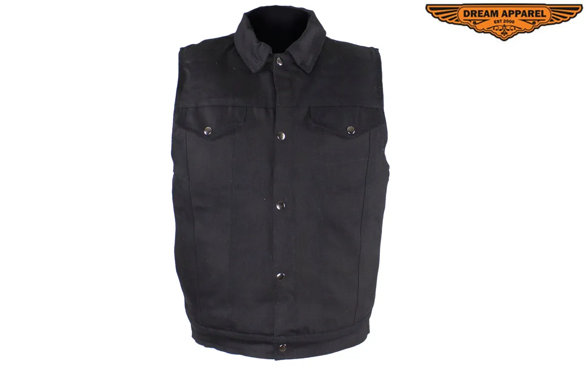 Men's Zippered Black Denim Club Vest