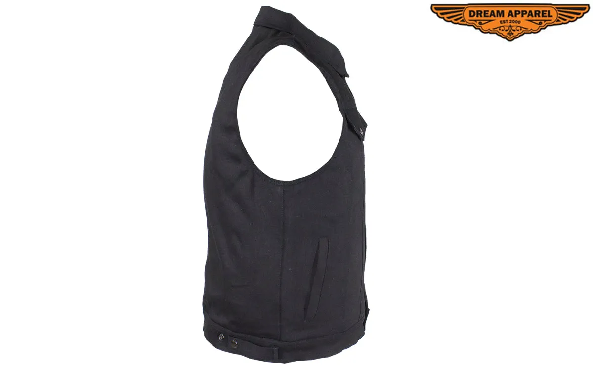 Men's Zippered Black Denim Club Vest