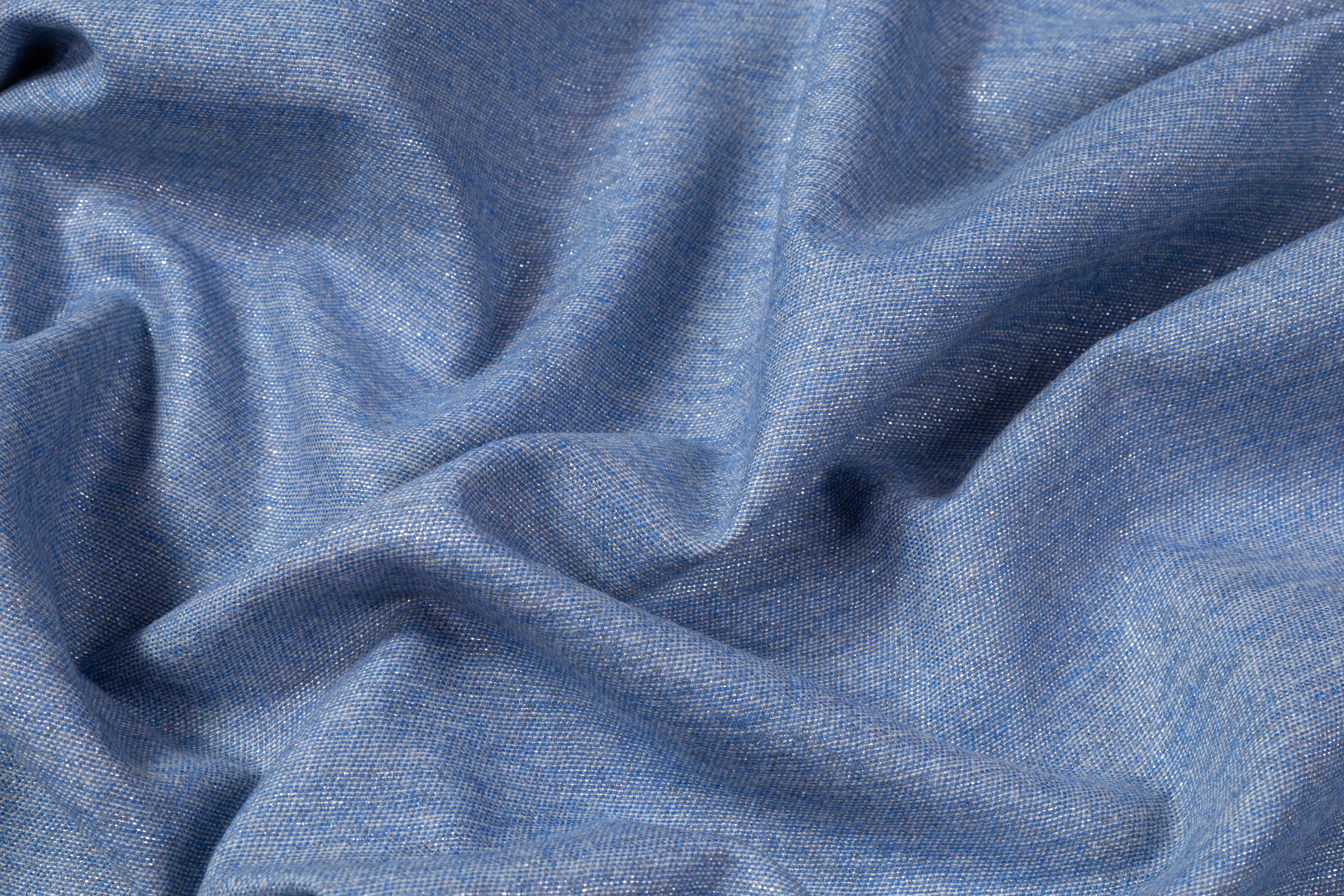 Metallic Italian Wool Flannel Suiting - Blue