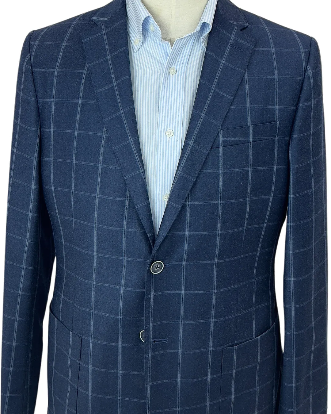 Navy Blue Windowpane Checked Jacket