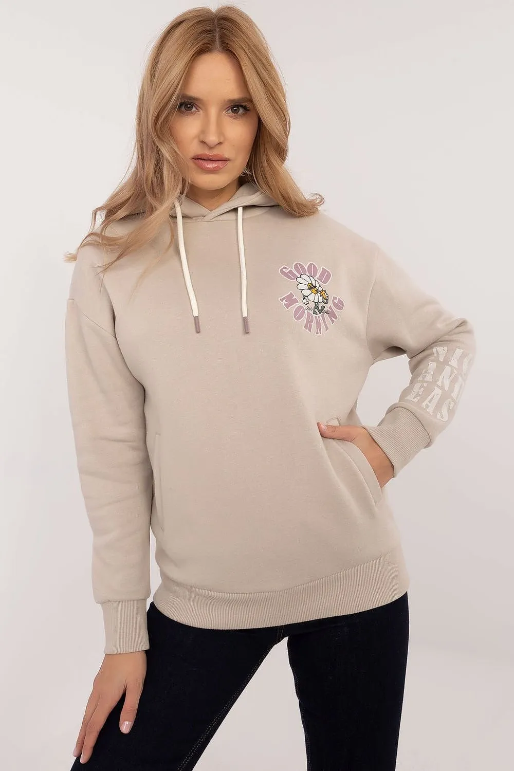 Nice & Easy Fun Print Hoodie Beige