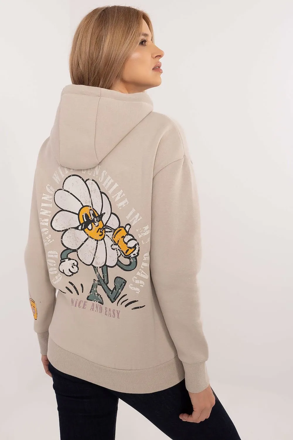 Nice & Easy Fun Print Hoodie Beige