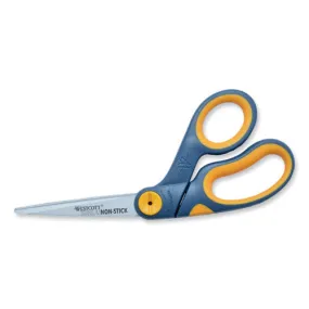 Non-stick Titanium Bonded Scissors, 8" Long, 3.25" Cut Length, Gray/yellow Bent Handle