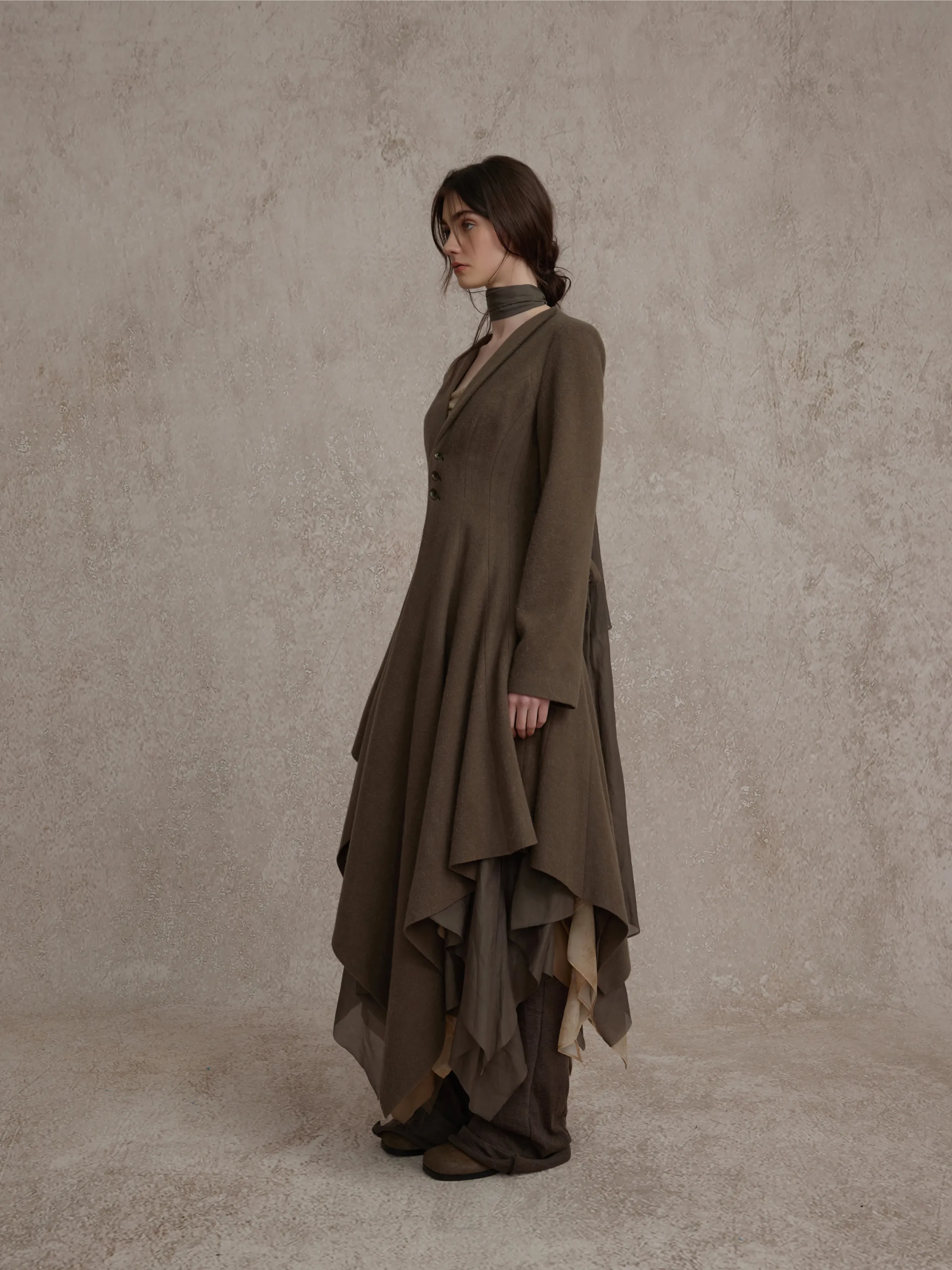 Olive Wool Multi-layered Maxi Coat