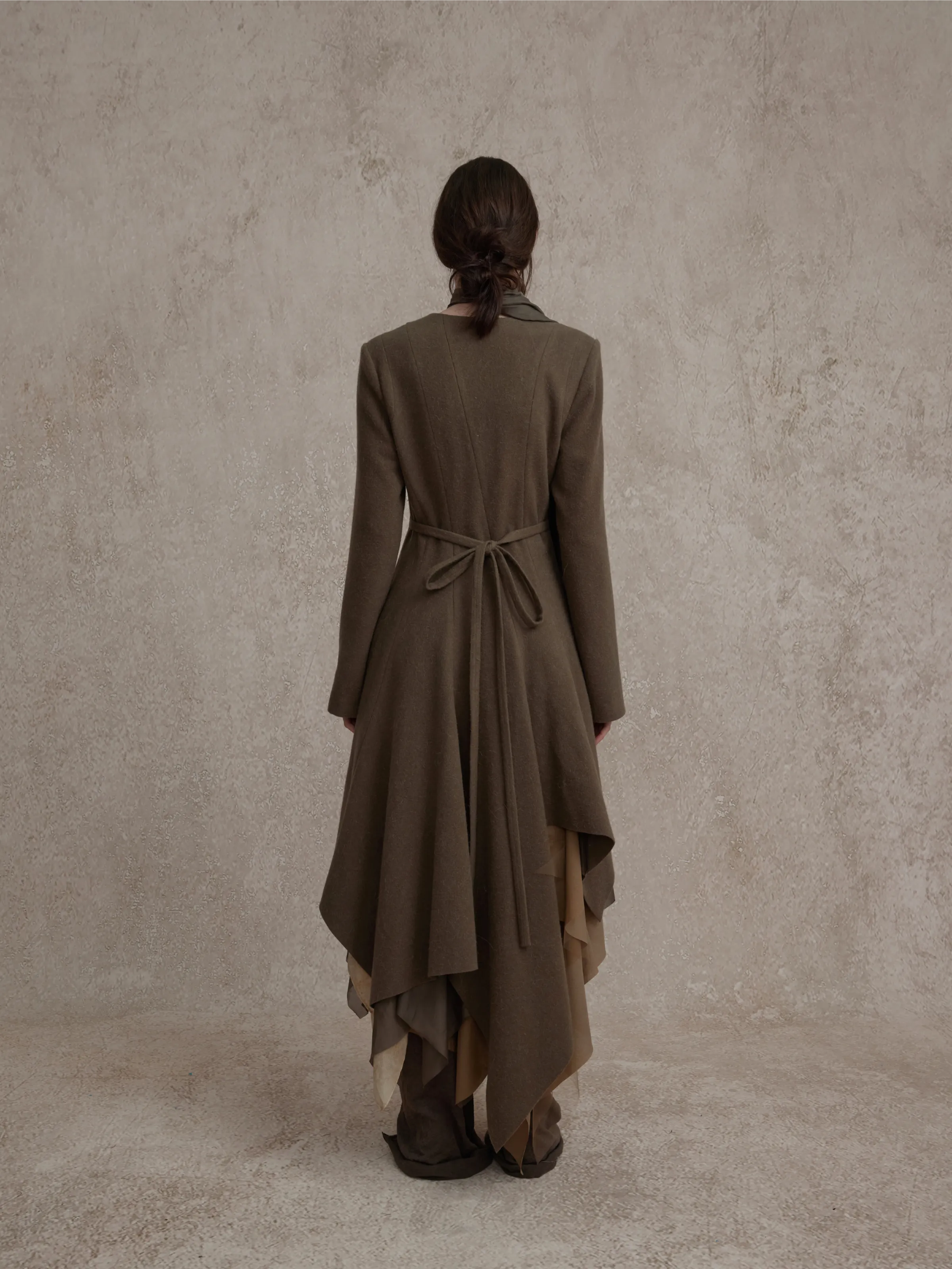 Olive Wool Multi-layered Maxi Coat