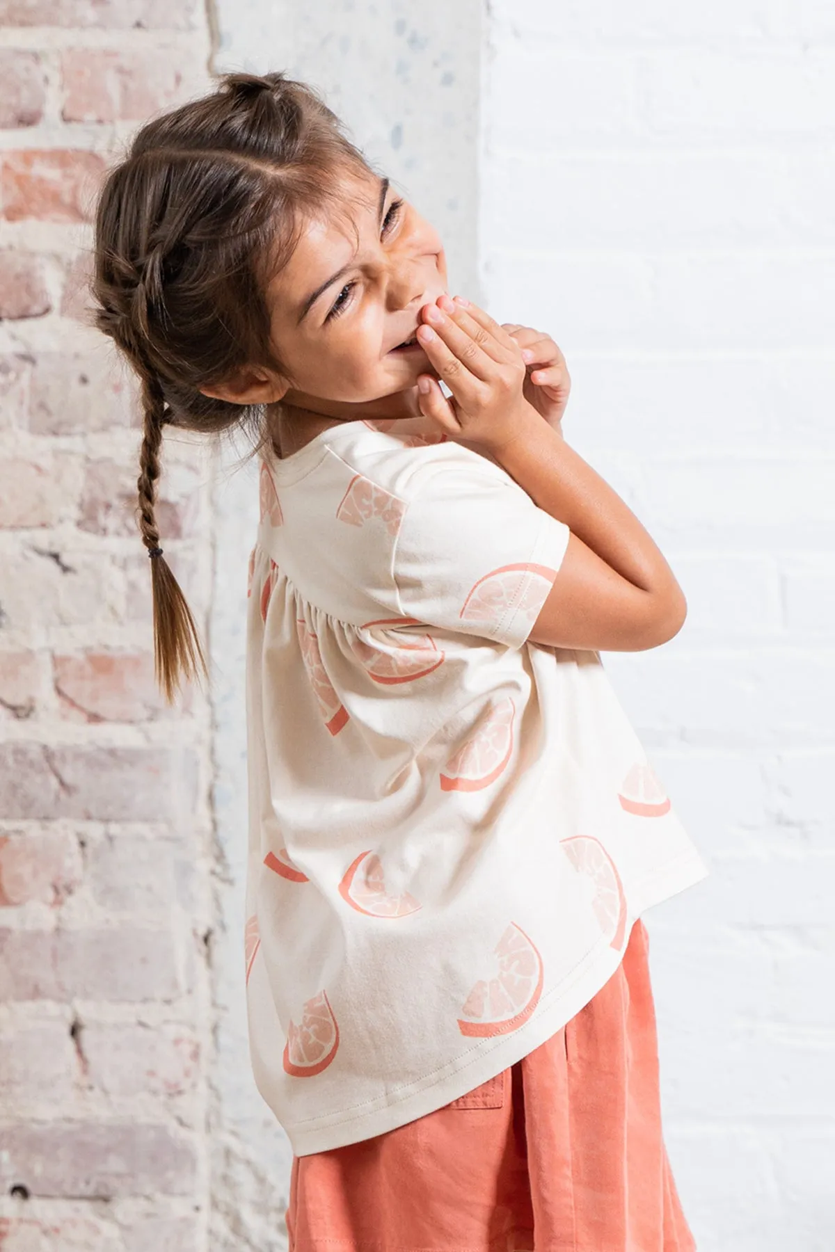 OMAMImini Circle Hem Girls Shirt - Fresh Orange (Size 4 left)