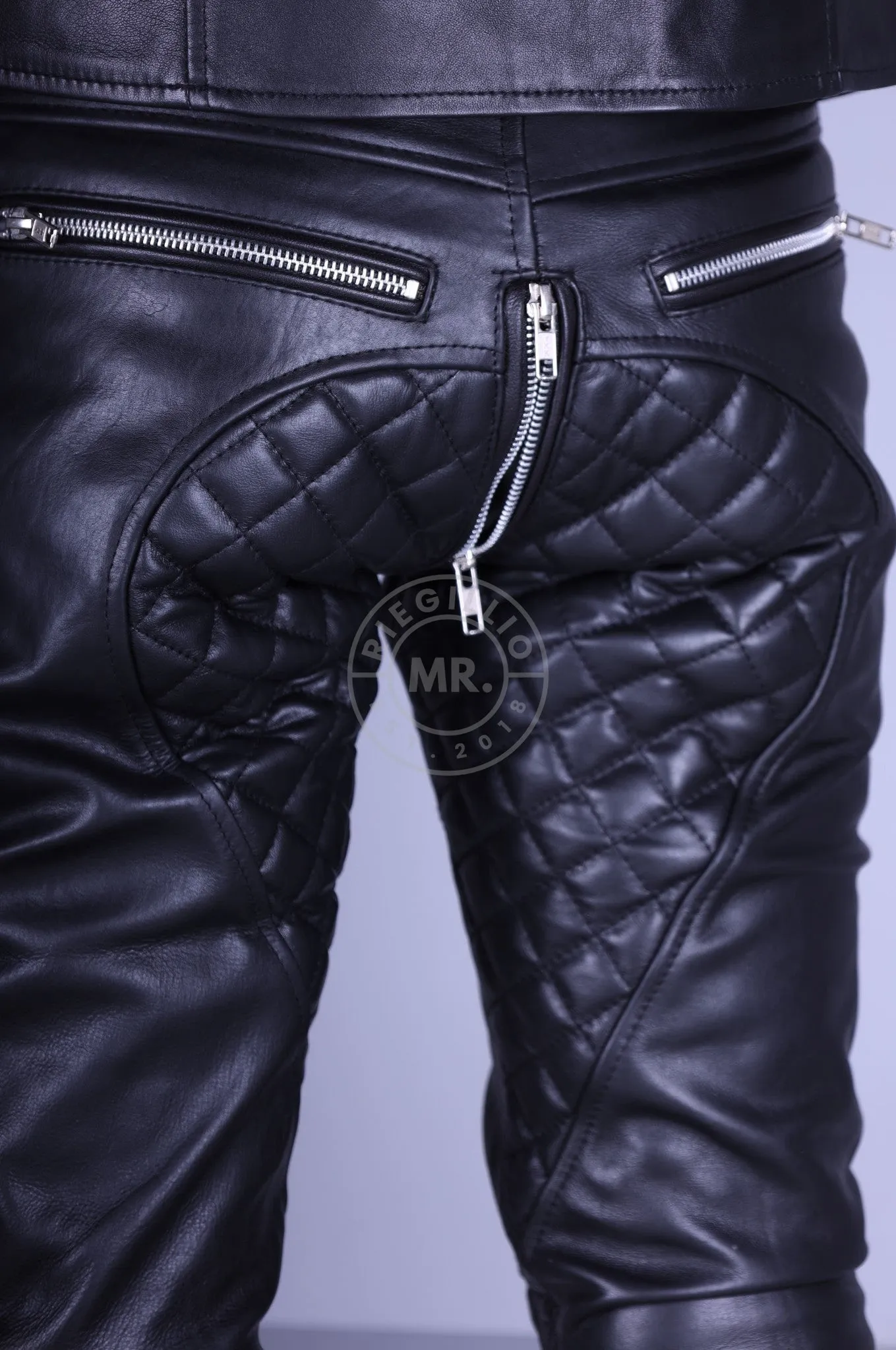 Padded Leather Pants - Black Piping