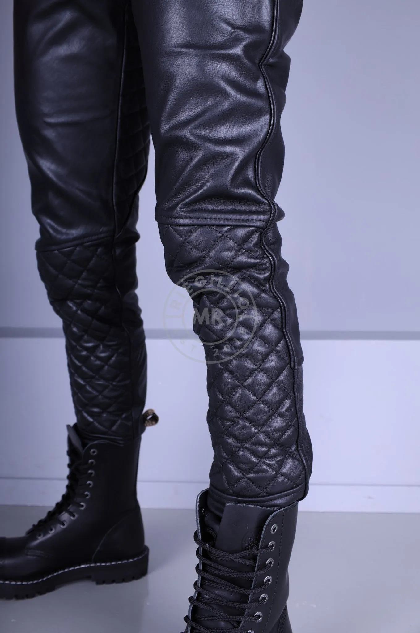 Padded Leather Pants - Black Piping