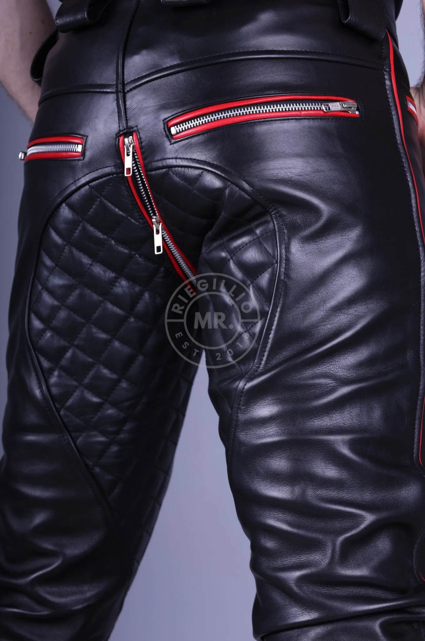 Padded Leather Pants - Red Piping