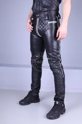 Padded Leather Pants - White Piping