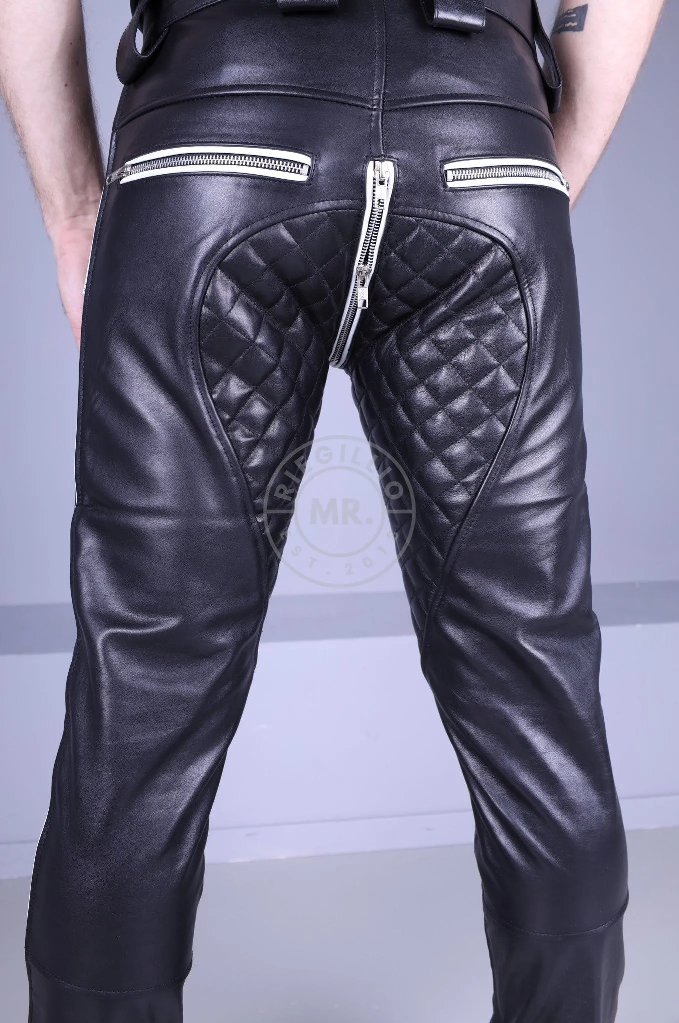 Padded Leather Pants - White Piping