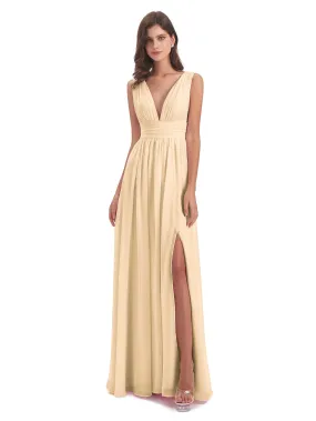 Peach Bridesmaid Dresses Uk Charming Chiffon V Neck Split Long Bridesmaid Dresses