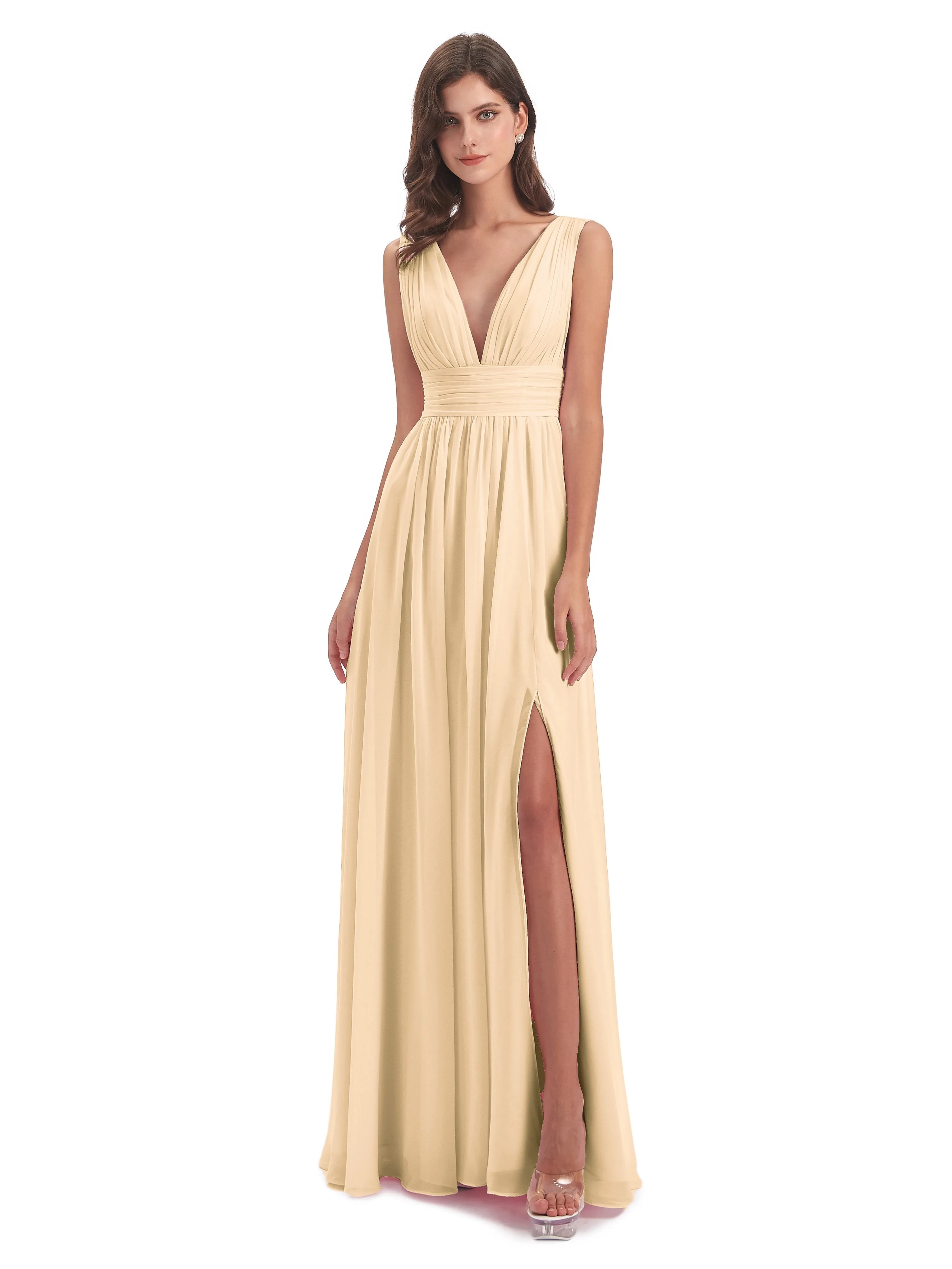 Peach Bridesmaid Dresses Uk Charming Chiffon V Neck Split Long Bridesmaid Dresses