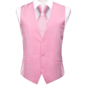 Pink Solid Silk Style Men's Single Vest