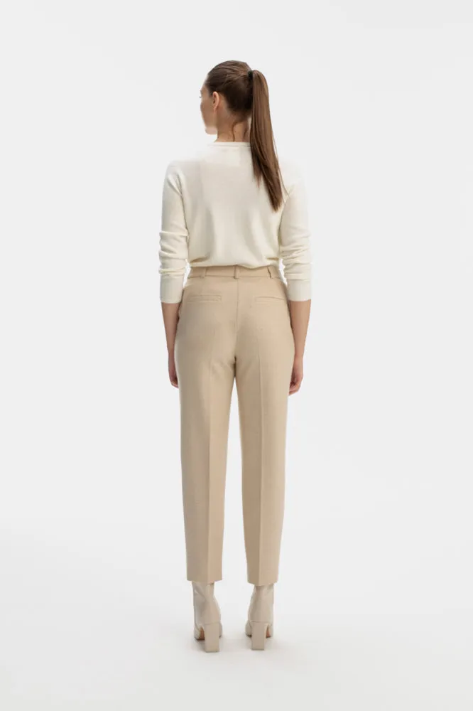 PLEAT FRONT TAPERED TROUSERS IN BEIGE