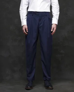 Rare Rabbit Men Amosy Navy Cotton Button Closure Relaxed Fit Striped Business Trouser