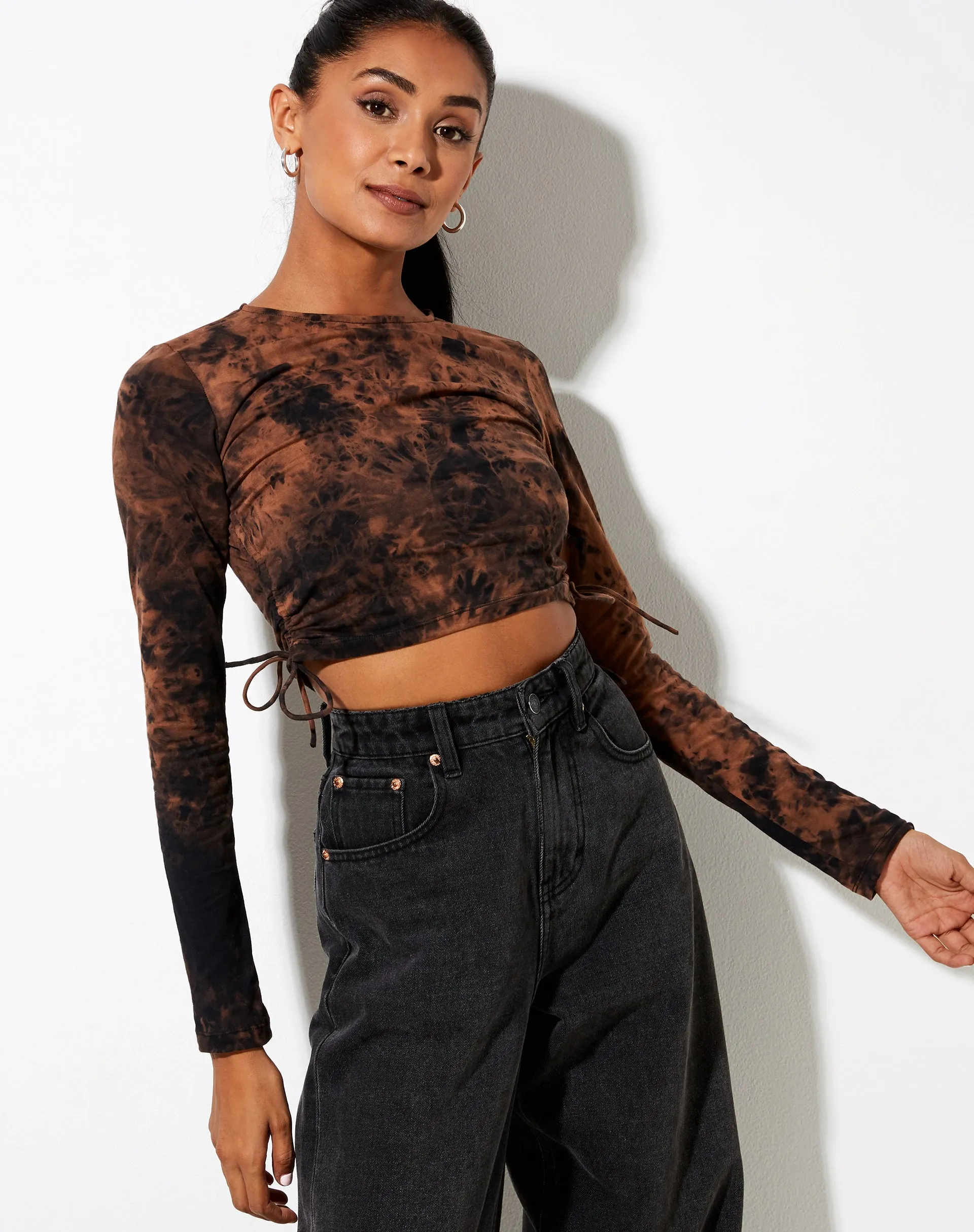 Razelo Crop Top in Black Rust Tie Dye