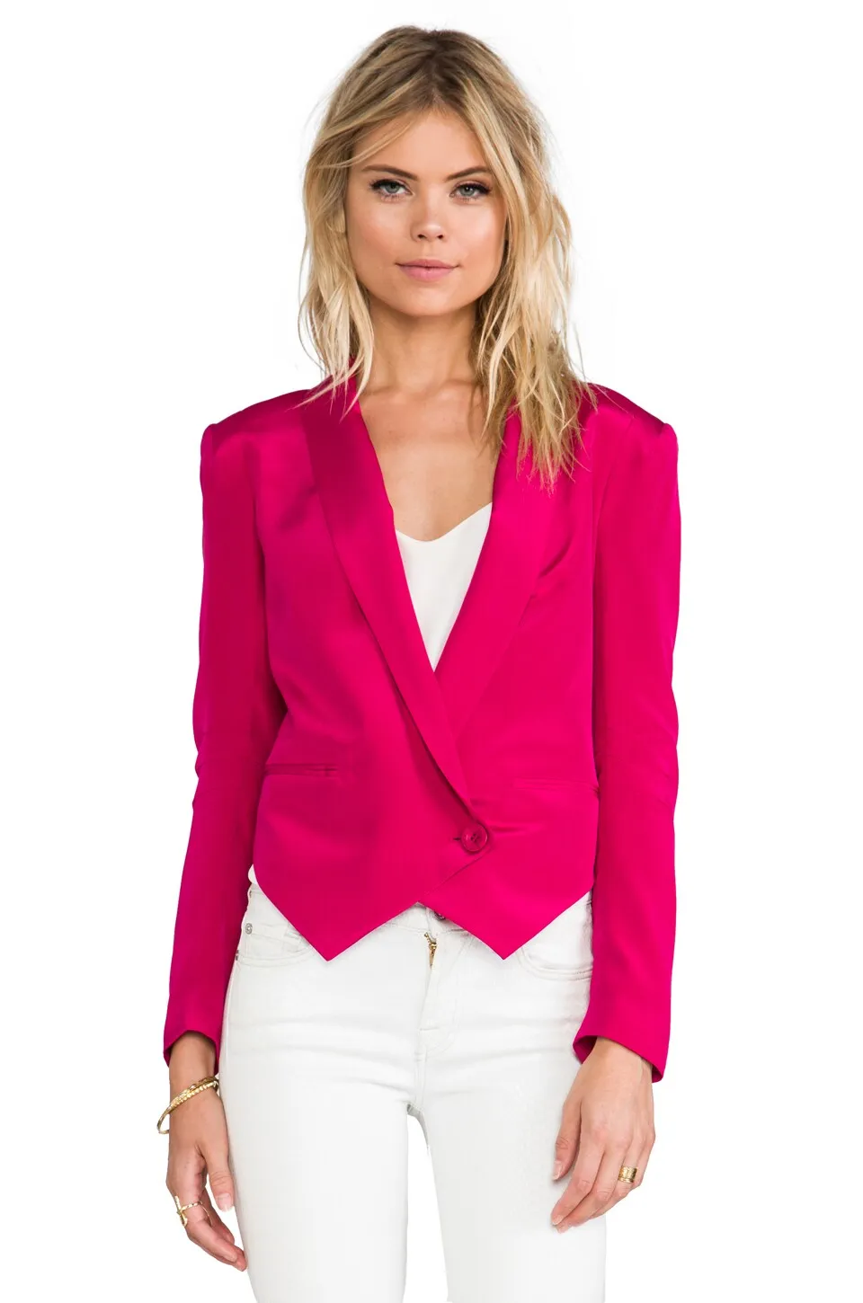 REBECCA MINKOFF Women's Magenta Becky Silk Jacket Size 10 NWT