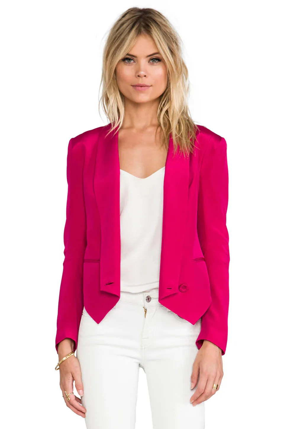 REBECCA MINKOFF Women's Magenta Becky Silk Jacket Size 10 NWT