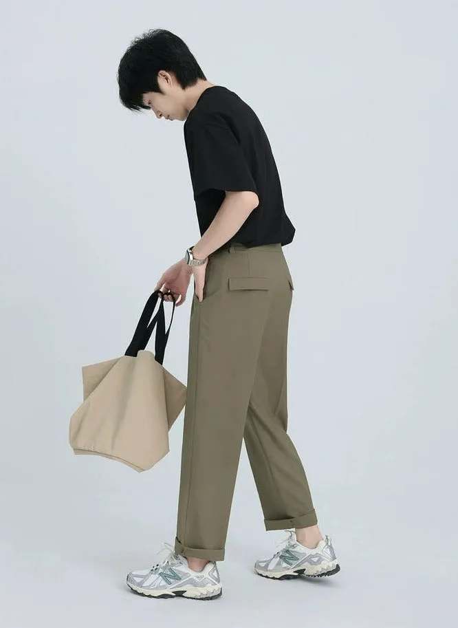 Relaxed Tapered Pleated Trousers with Pockets