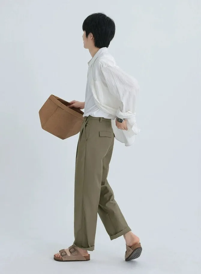 Relaxed Tapered Pleated Trousers with Pockets