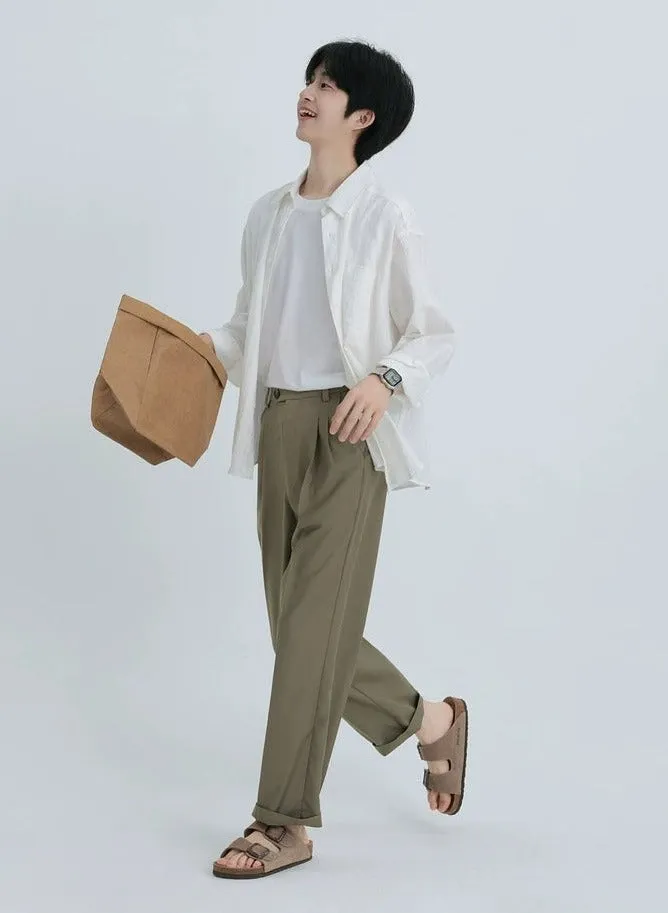 Relaxed Tapered Pleated Trousers with Pockets