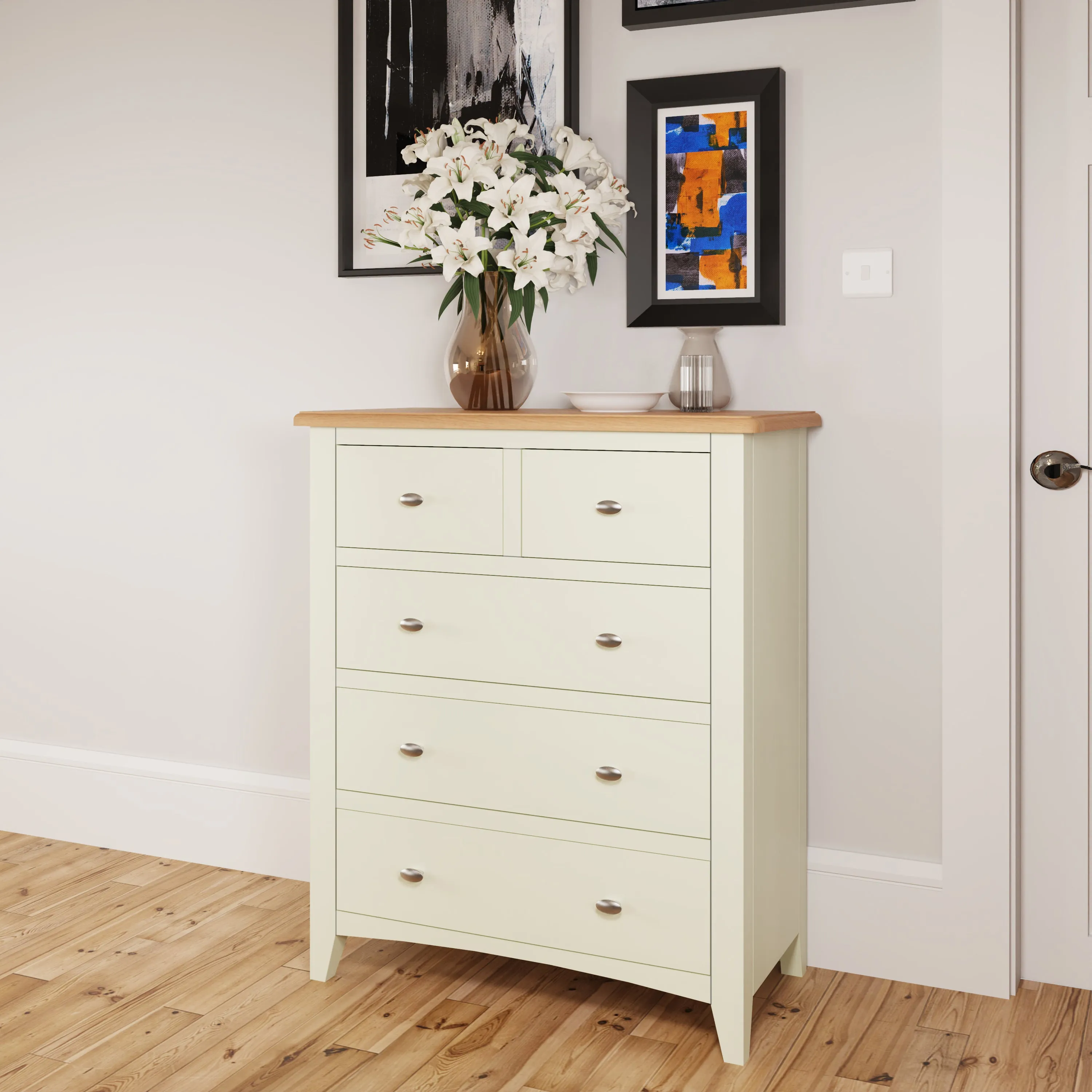 Salisbury Pure White Chest of Drawers 2 Over 3 80 x 40 x 95 cm