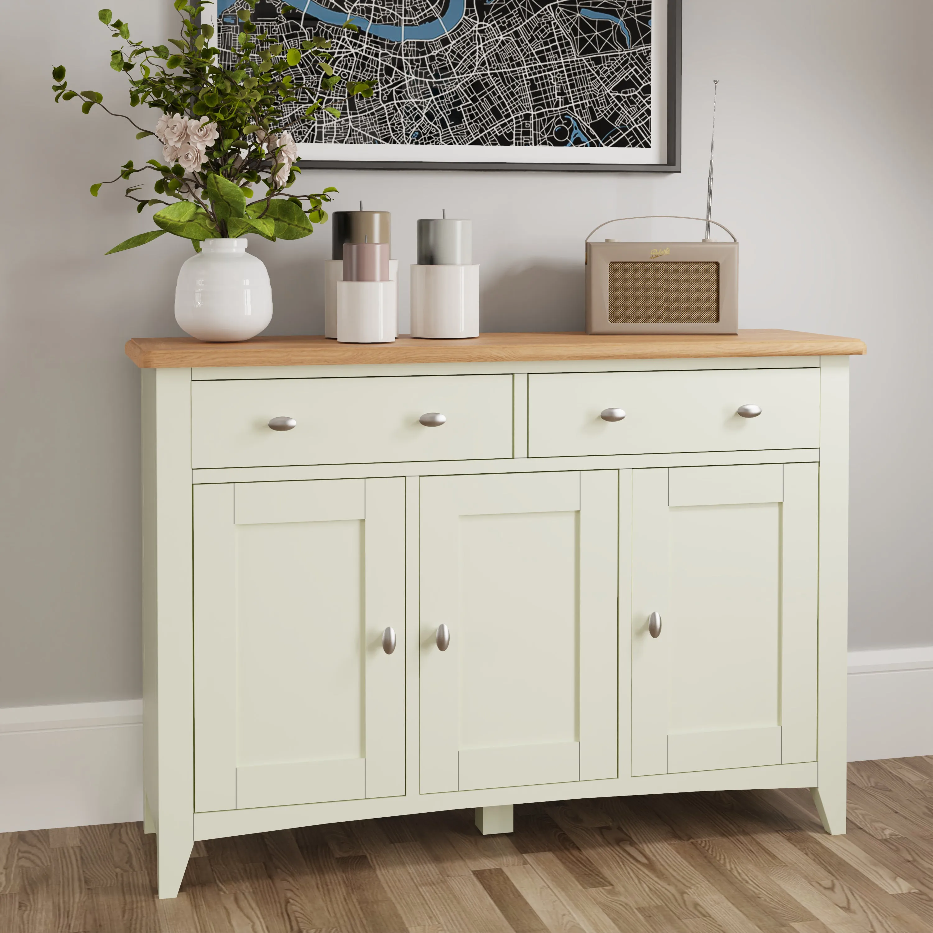 Salisbury Pure White Sideboard with 3 Doors 130 x 40 x 85 cm