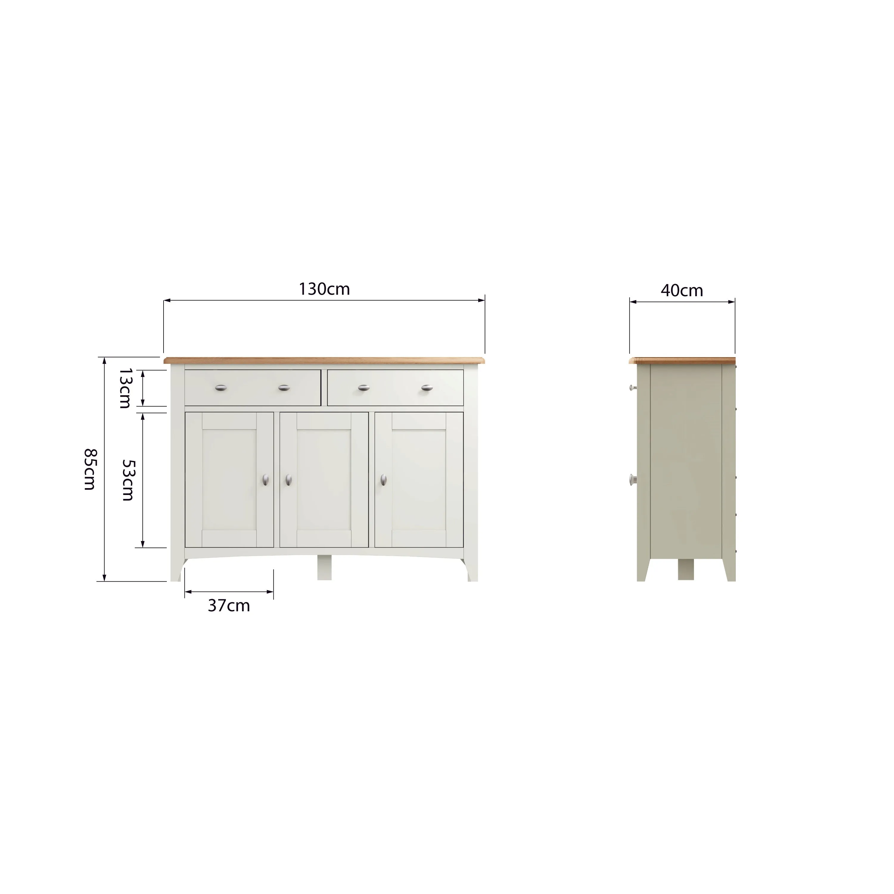 Salisbury Pure White Sideboard with 3 Doors 130 x 40 x 85 cm