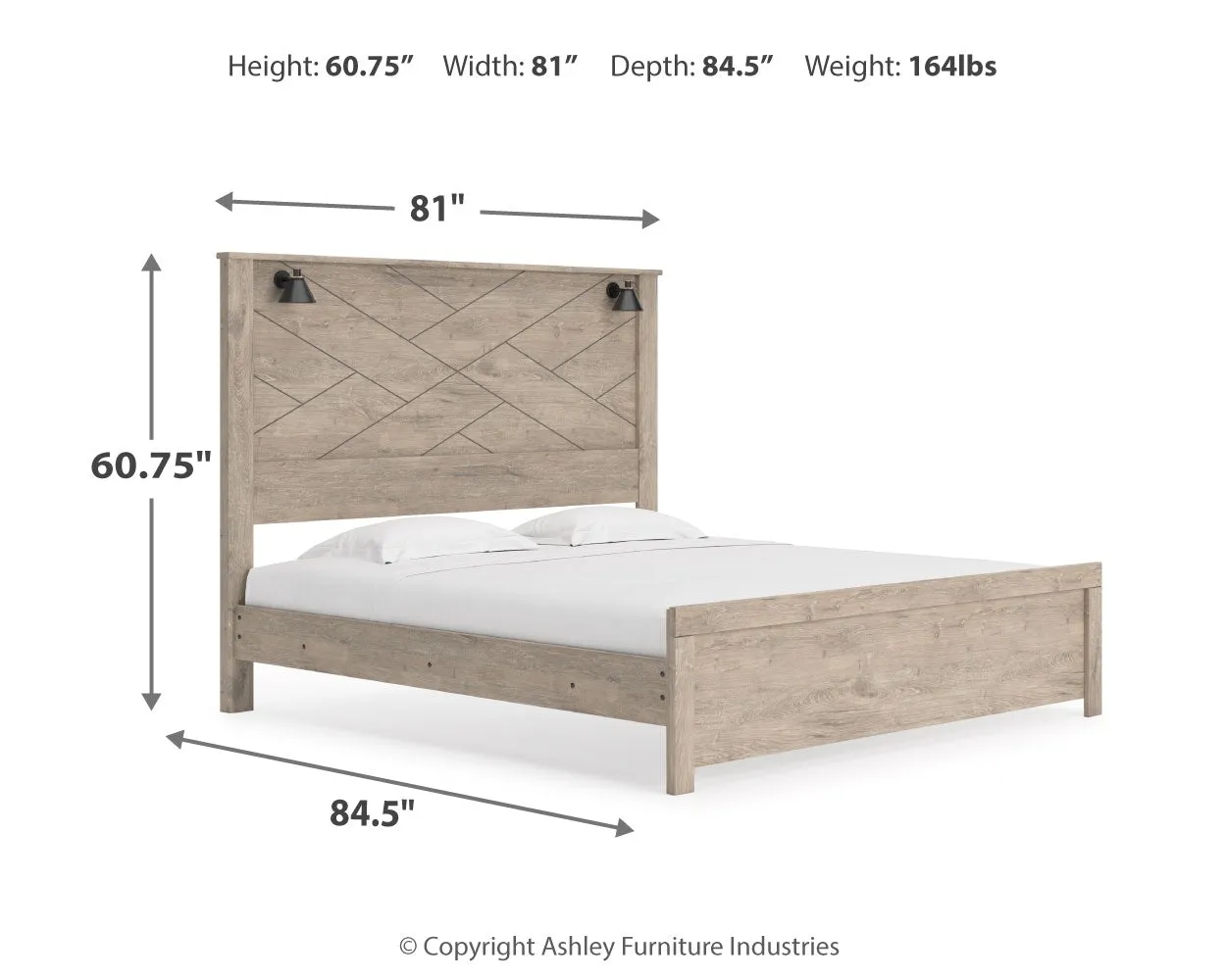 Senniberg King Panel Bed with Mirrored Dresser and 2 Nightstands in Light Brown/White