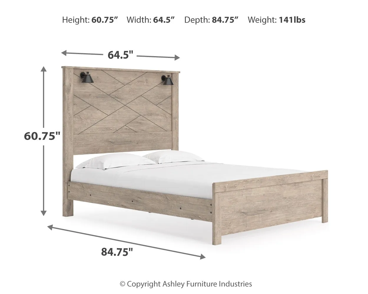 Senniberg Queen Panel Bed with Mirrored Dresser, Chest and 2 Nightstands in Light Brown/White