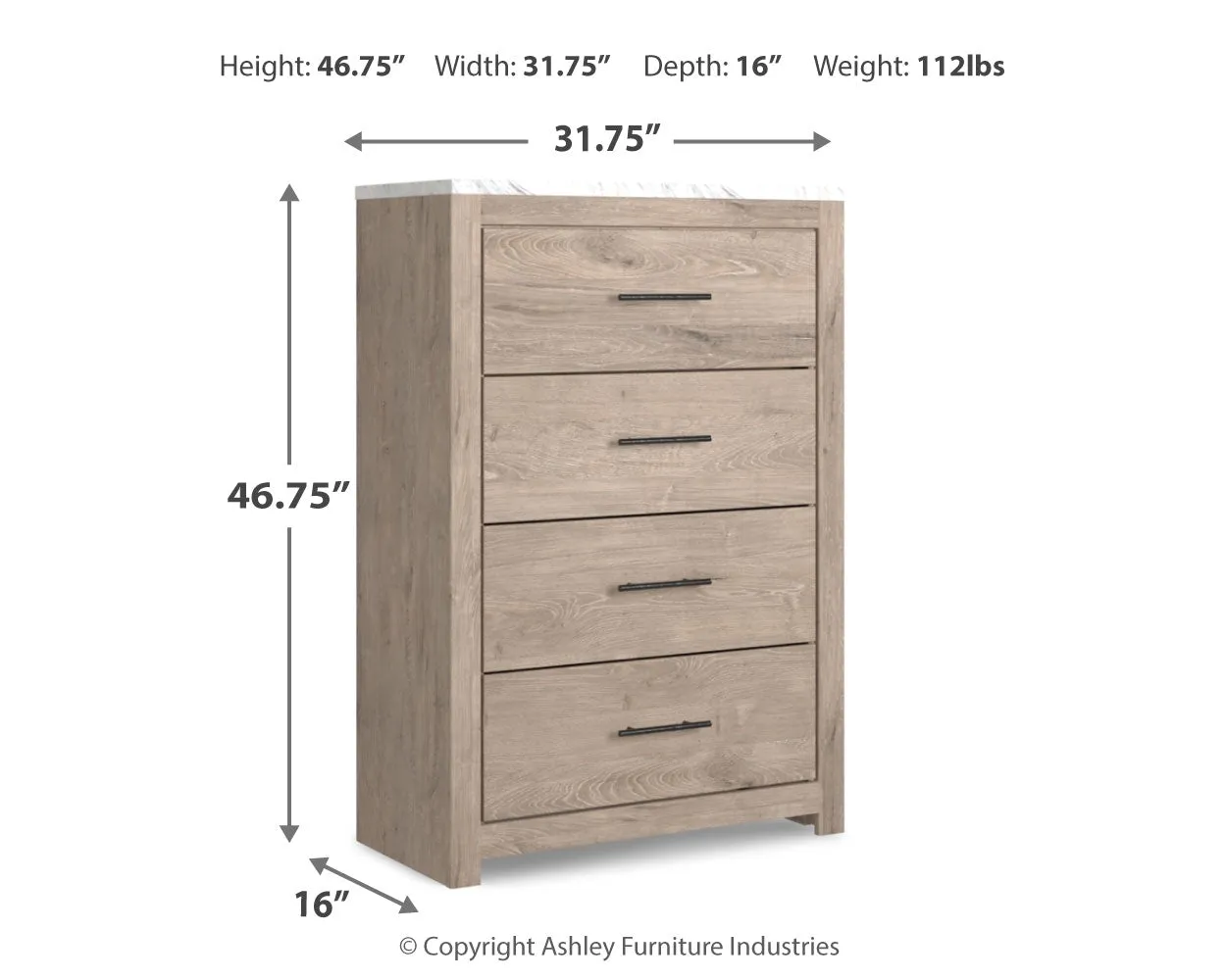 Senniberg Queen Panel Bed with Mirrored Dresser, Chest and 2 Nightstands in Light Brown/White