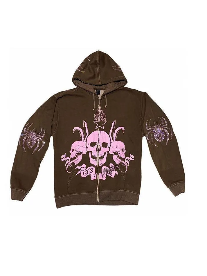 Skeleton Graphic Zip-Up Oversized Hoodie