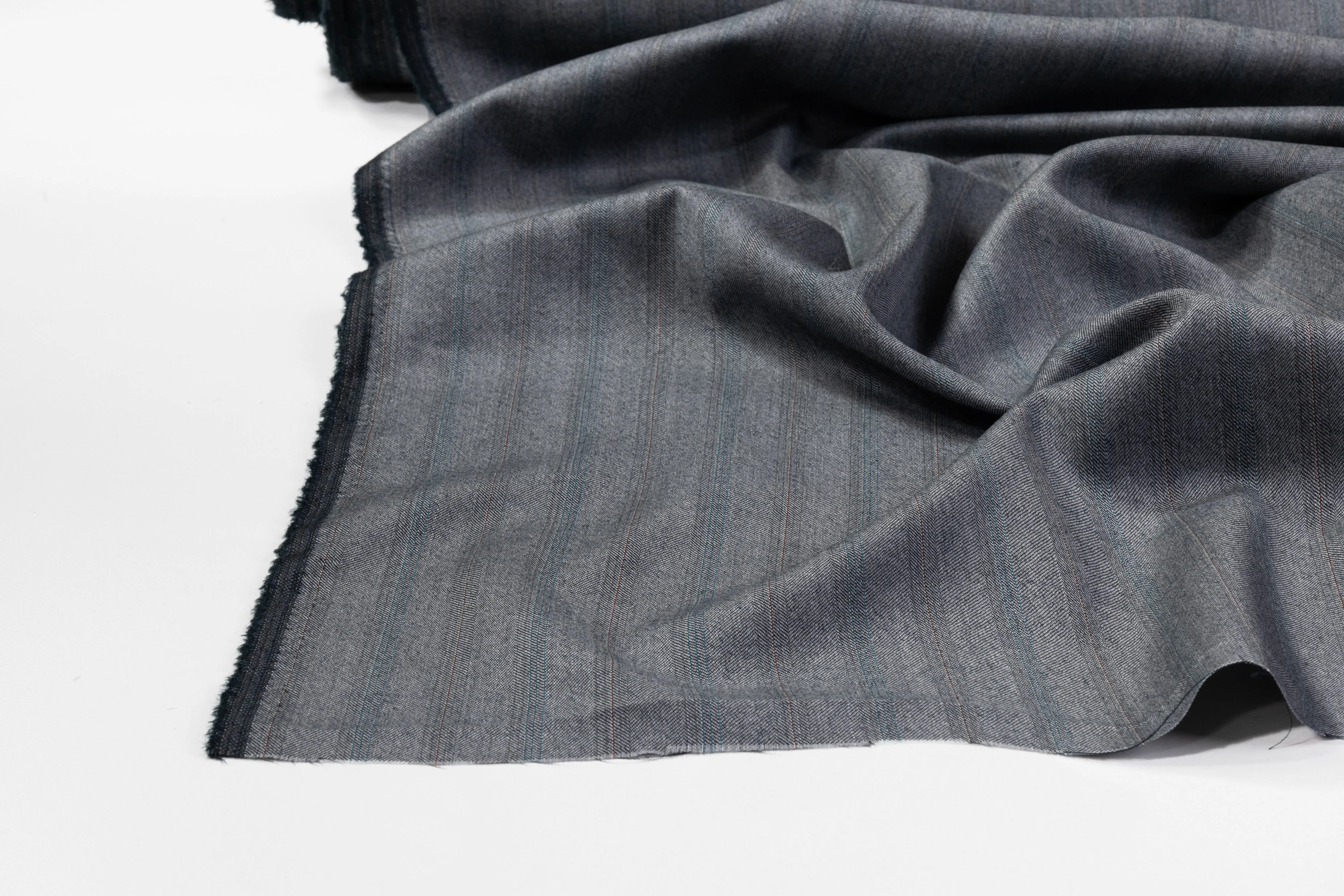 Striped Italian Wool Blend Suiting - Gray