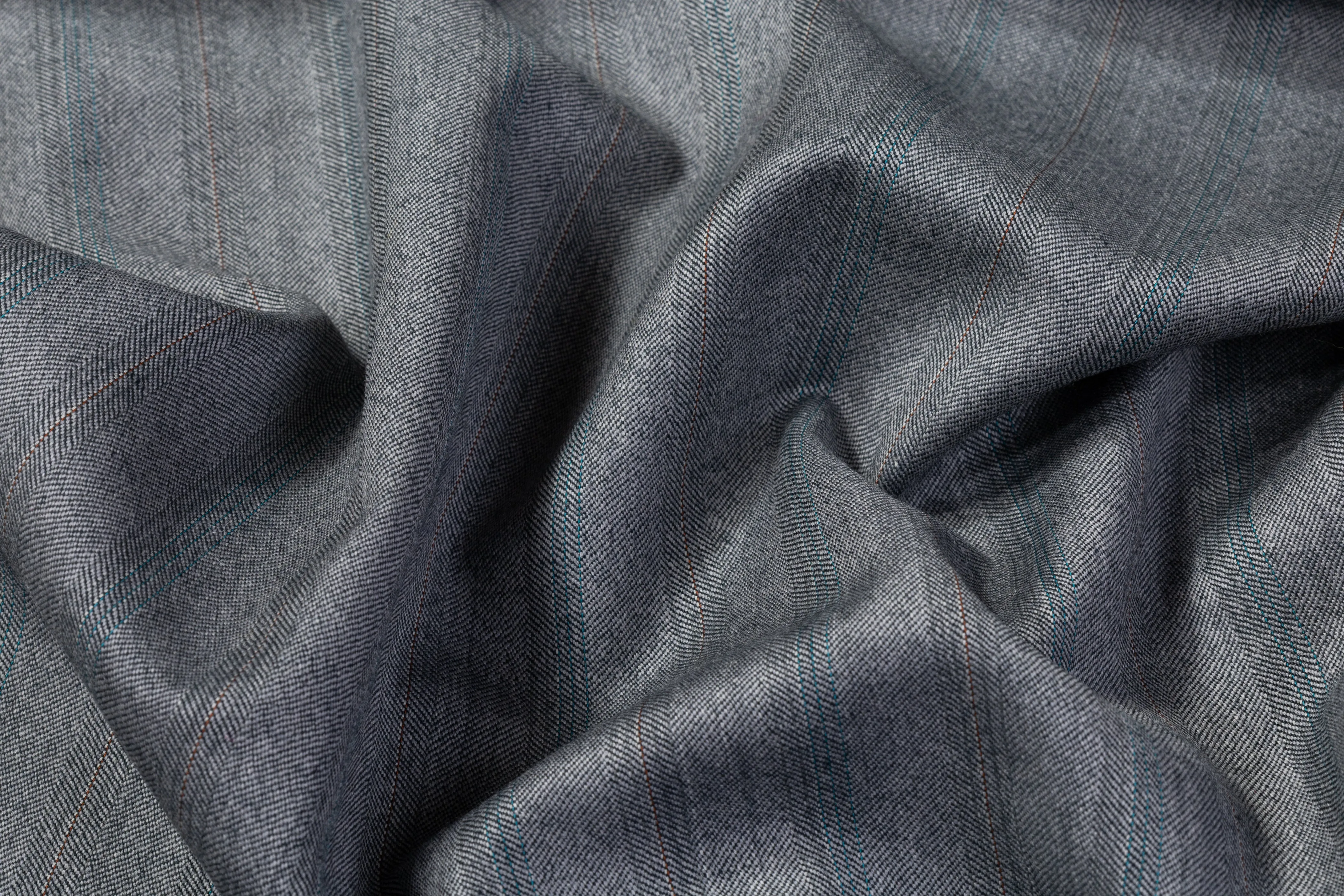 Striped Italian Wool Blend Suiting - Gray