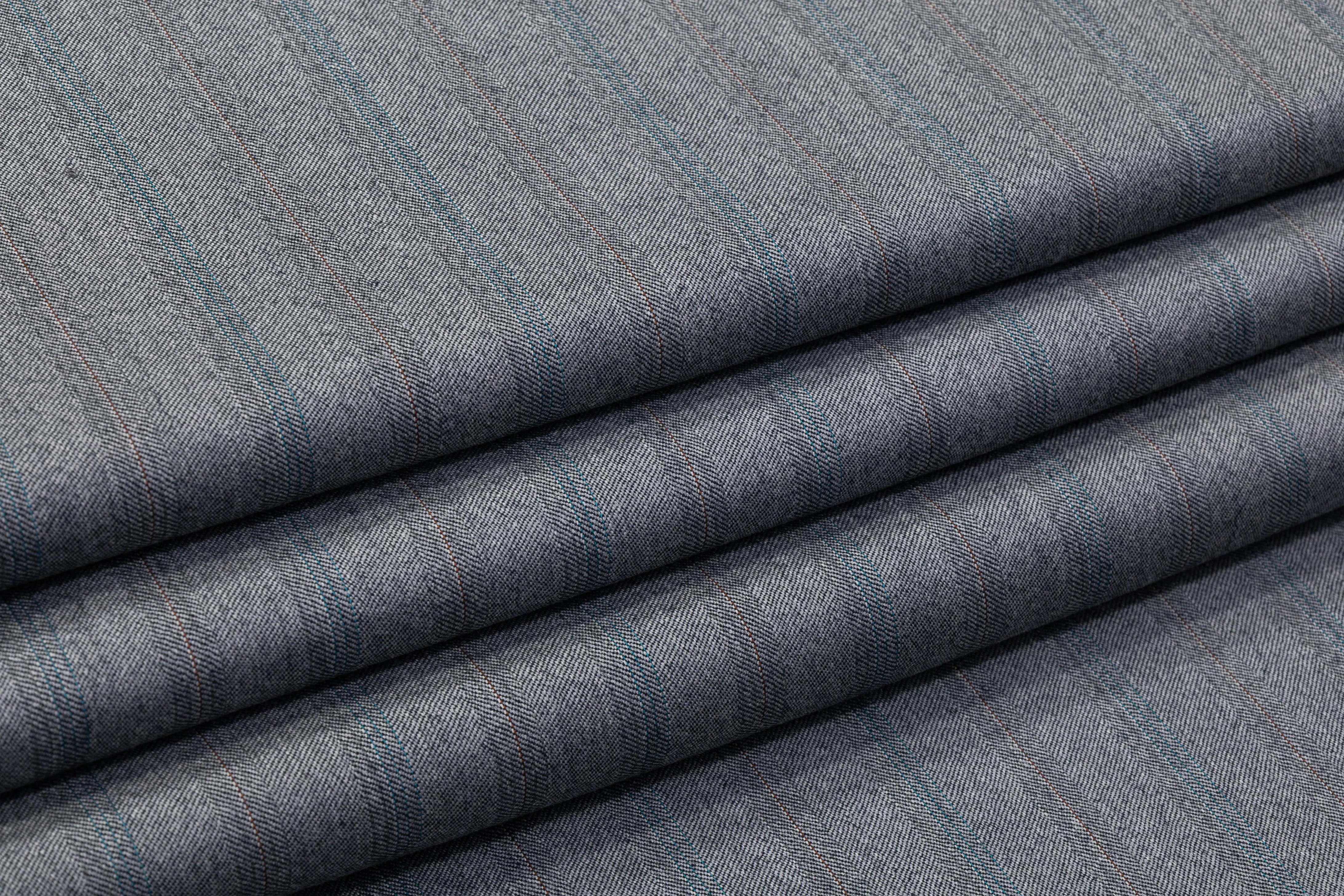 Striped Italian Wool Blend Suiting - Gray