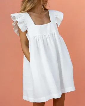 Sweet Square Neck Ruffle Sleeve Mini  Dress