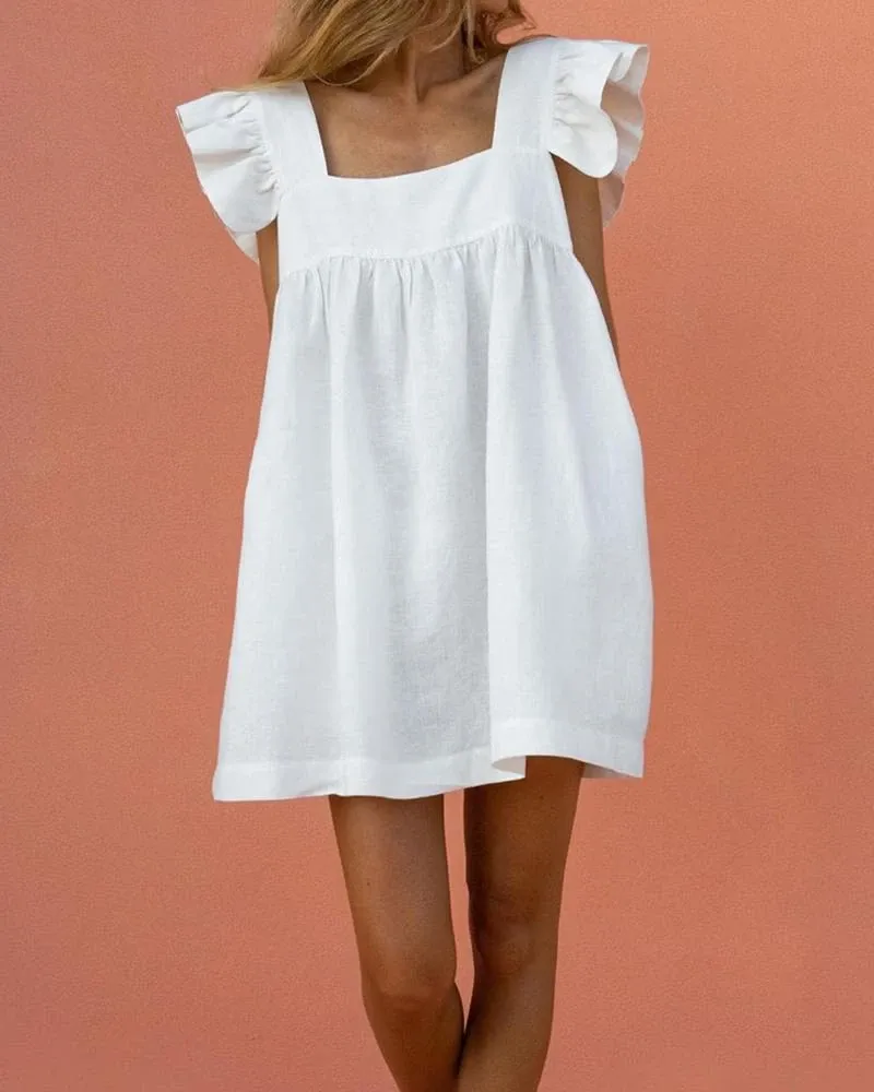 Sweet Square Neck Ruffle Sleeve Mini  Dress