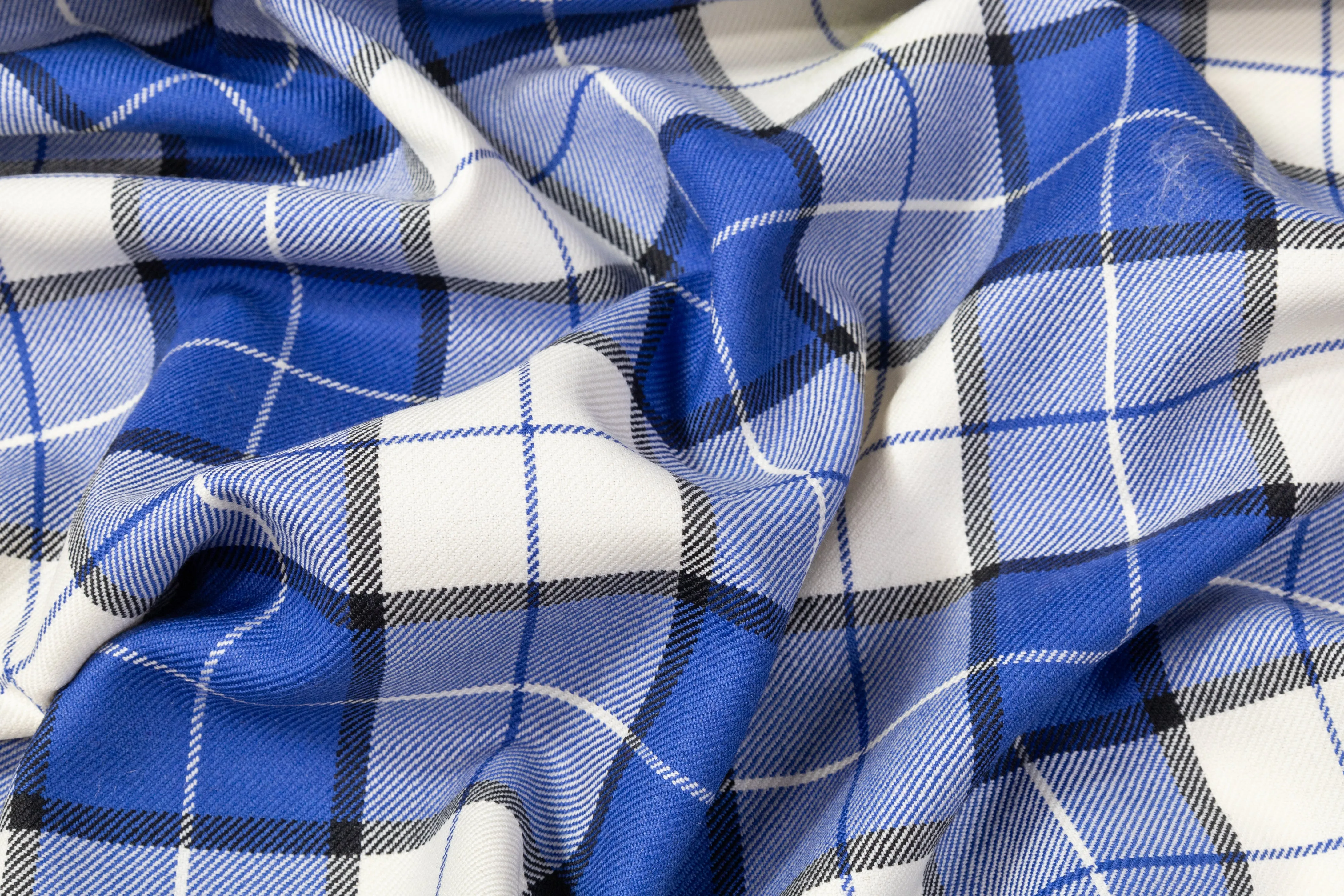 Tartan Italian Wool Suiting - Blue / White