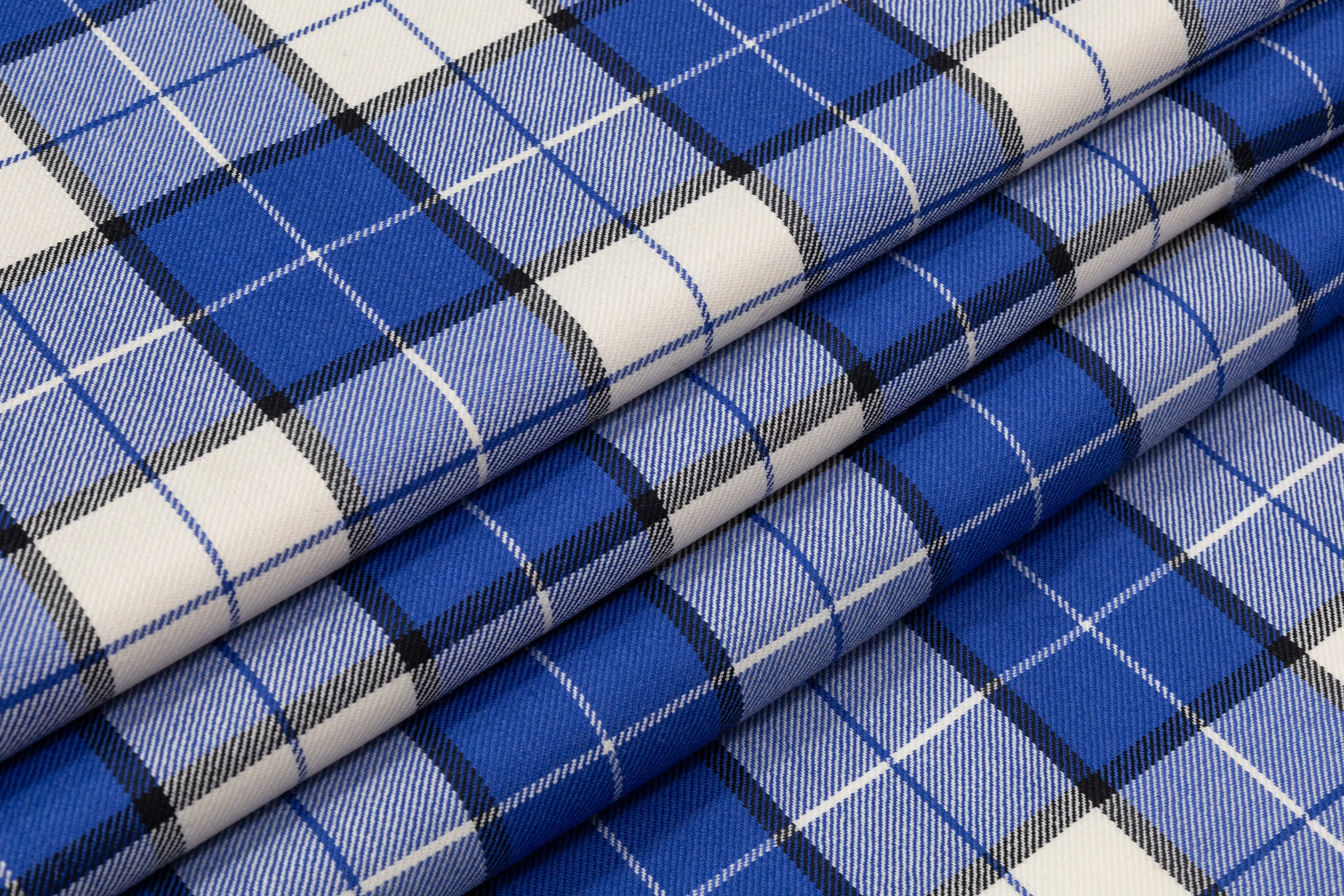 Tartan Italian Wool Suiting - Blue / White