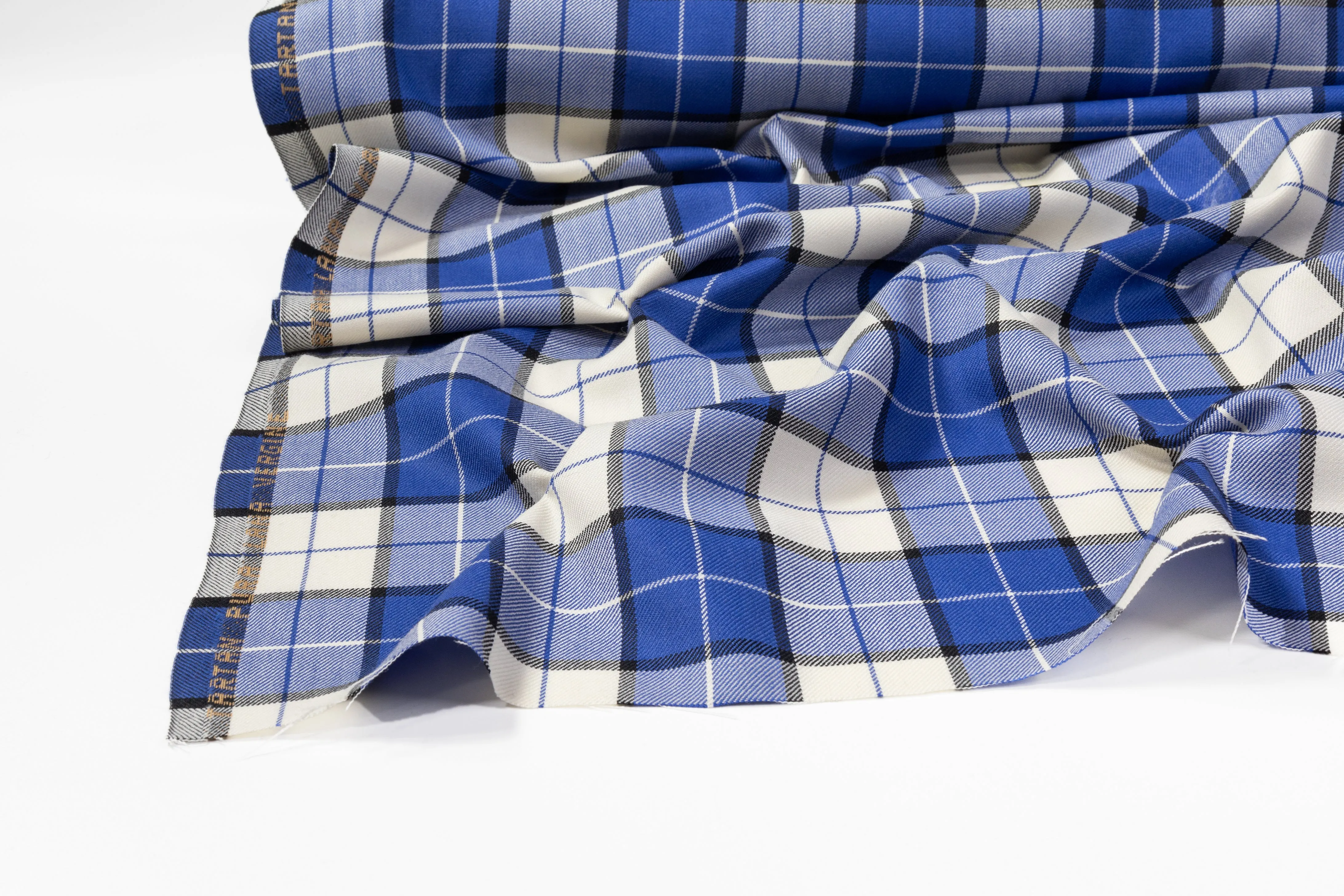 Tartan Italian Wool Suiting - Blue / White