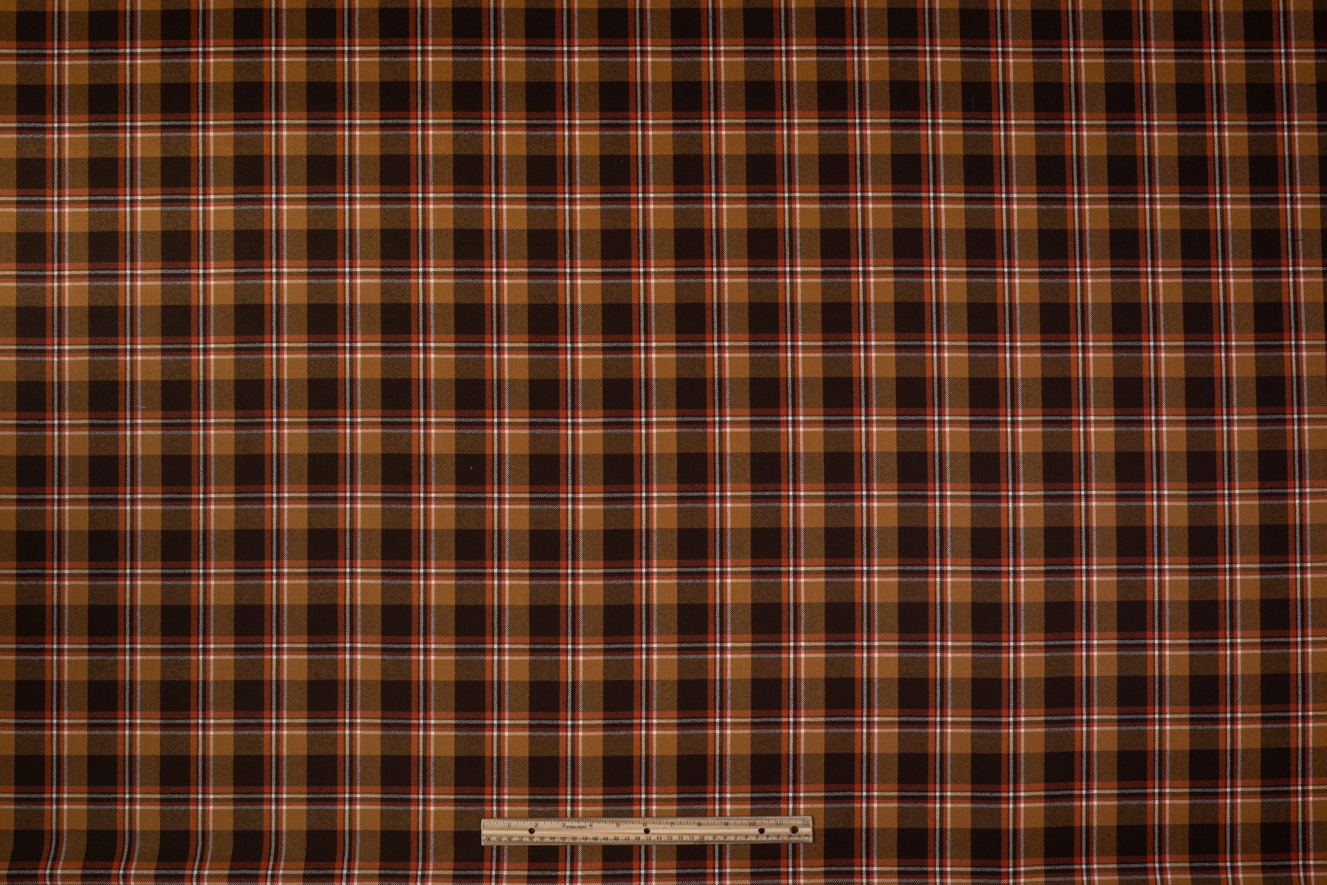 Tartan Italian Wool Suiting - Brown / Orange