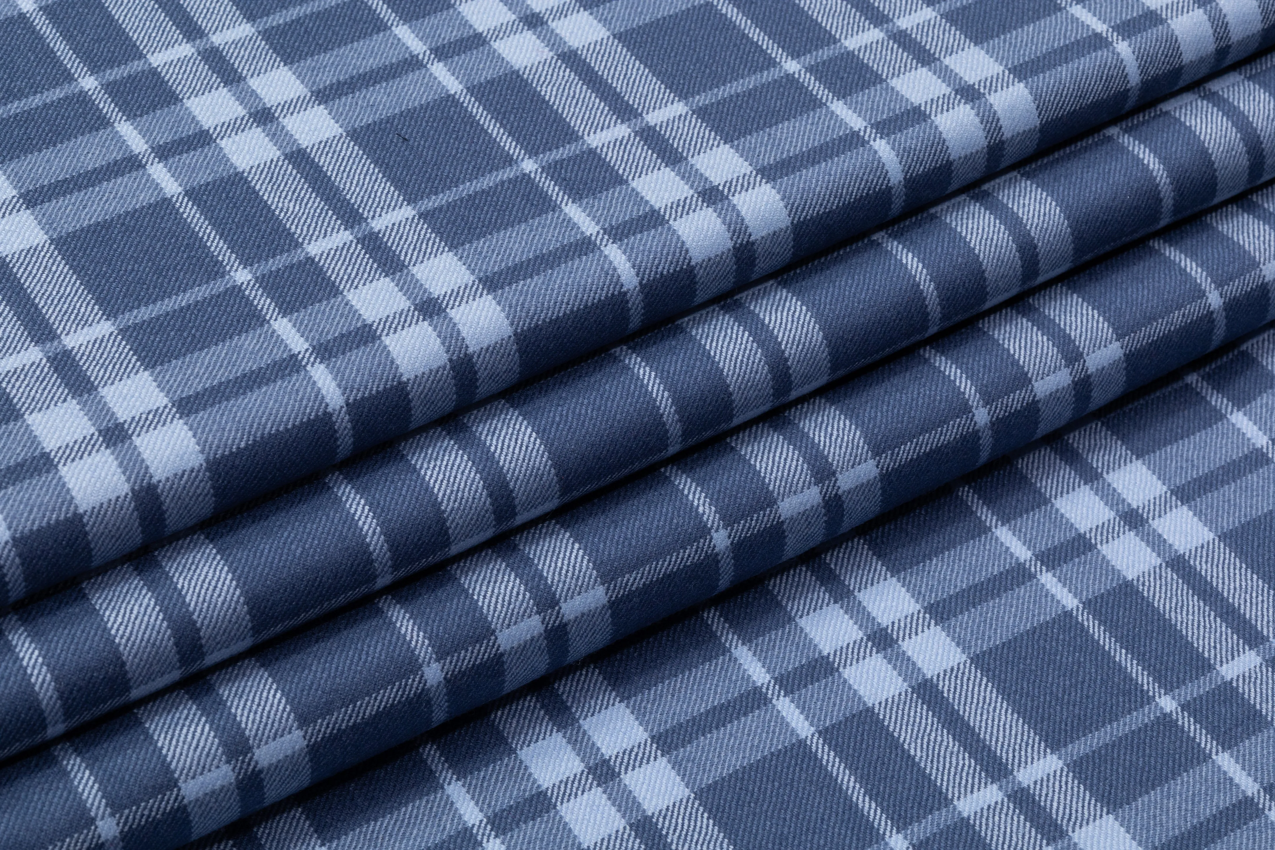 Tartan Italian Wool Suiting - Dusty Blue