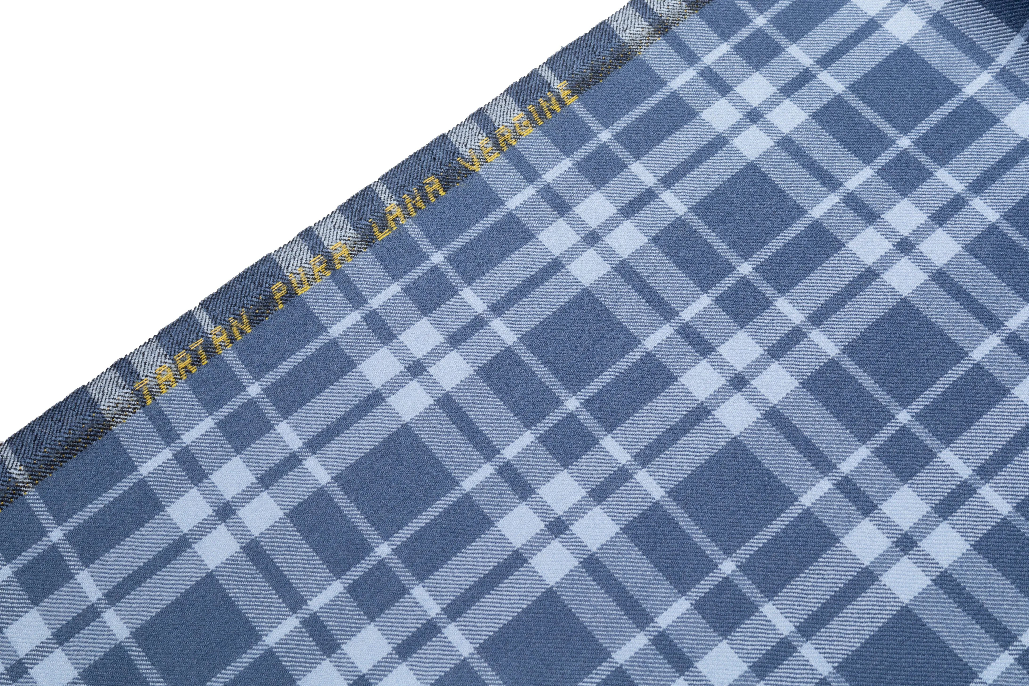 Tartan Italian Wool Suiting - Dusty Blue