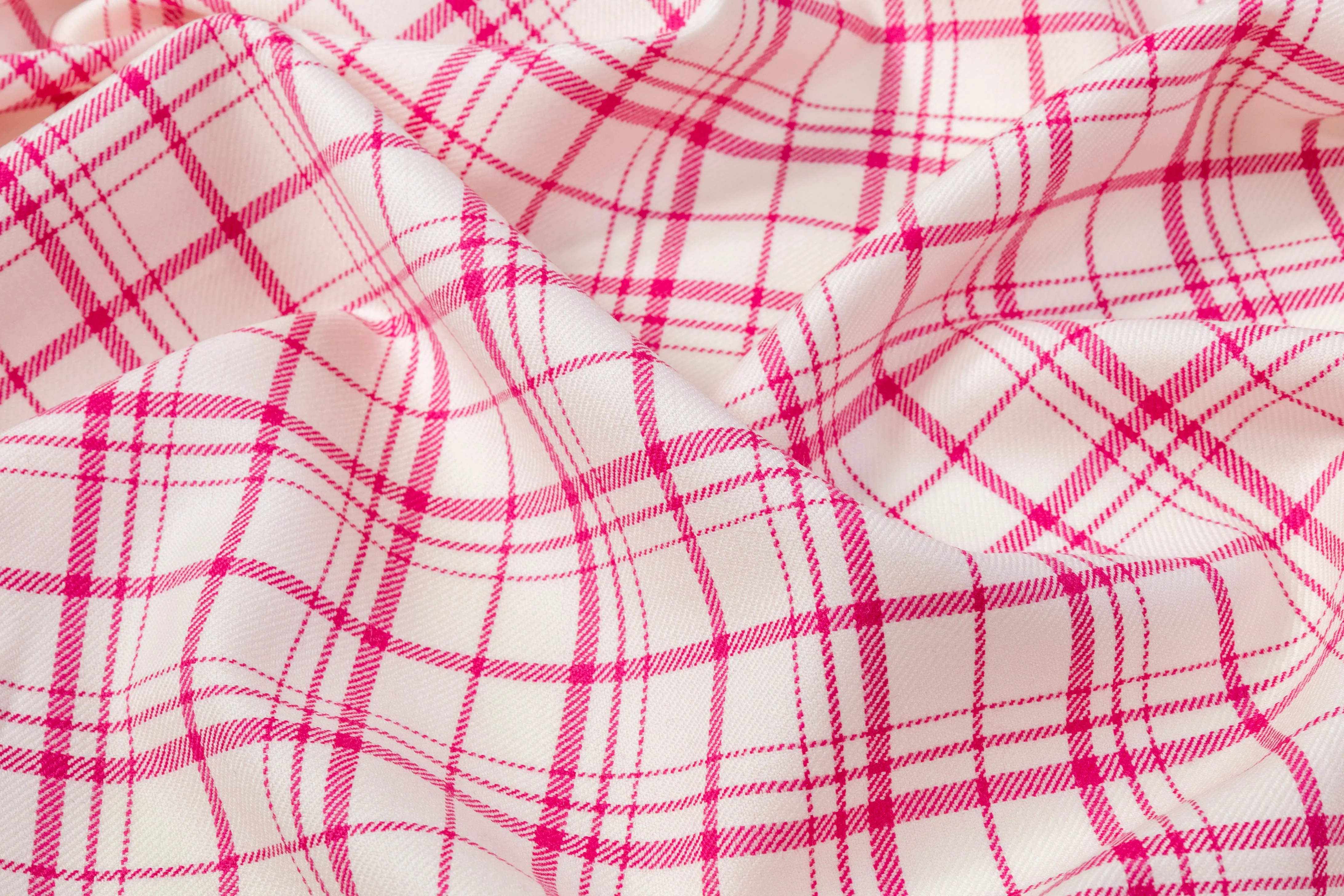 Tartan Italian Wool Suiting - Pink / White