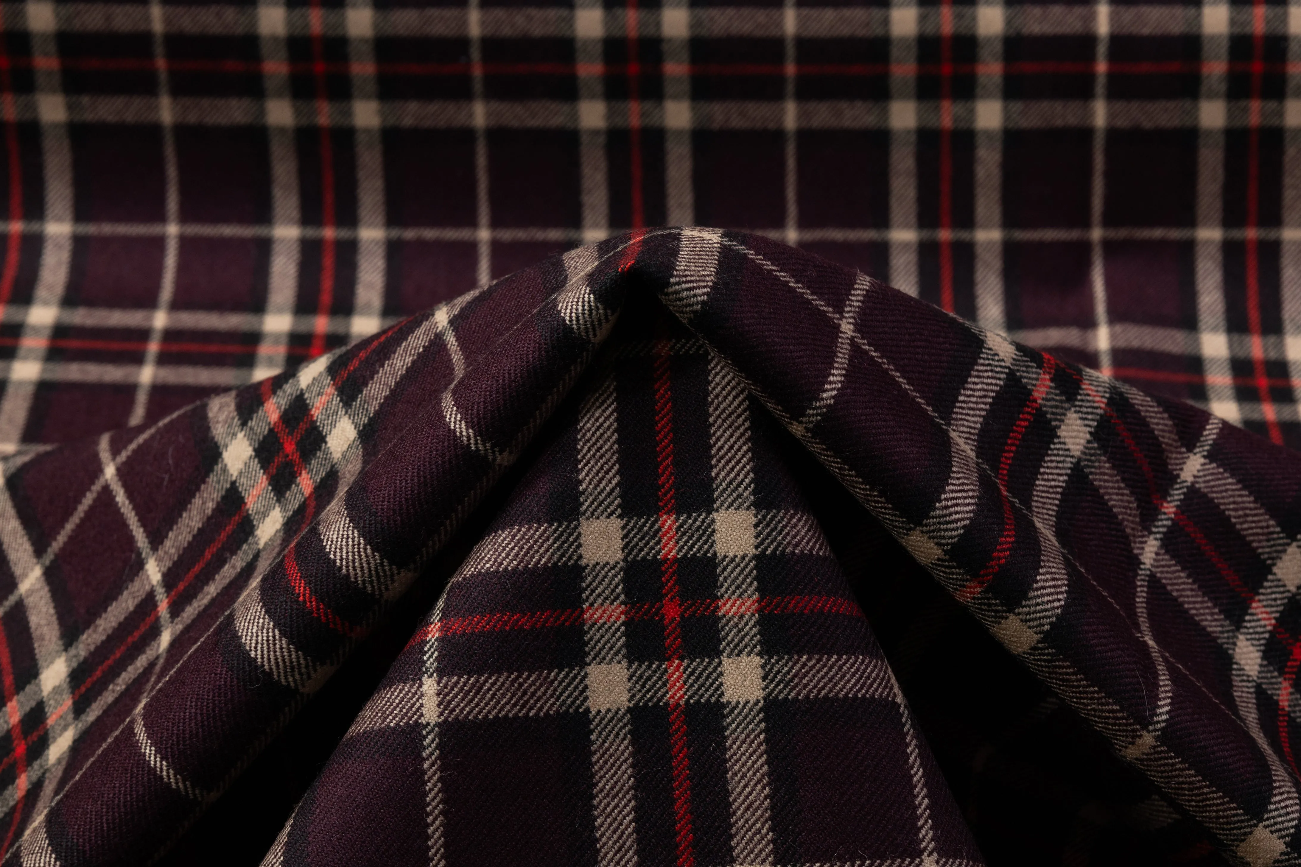 Tartan Italian Wool Suiting - Purple / Khaki / Red