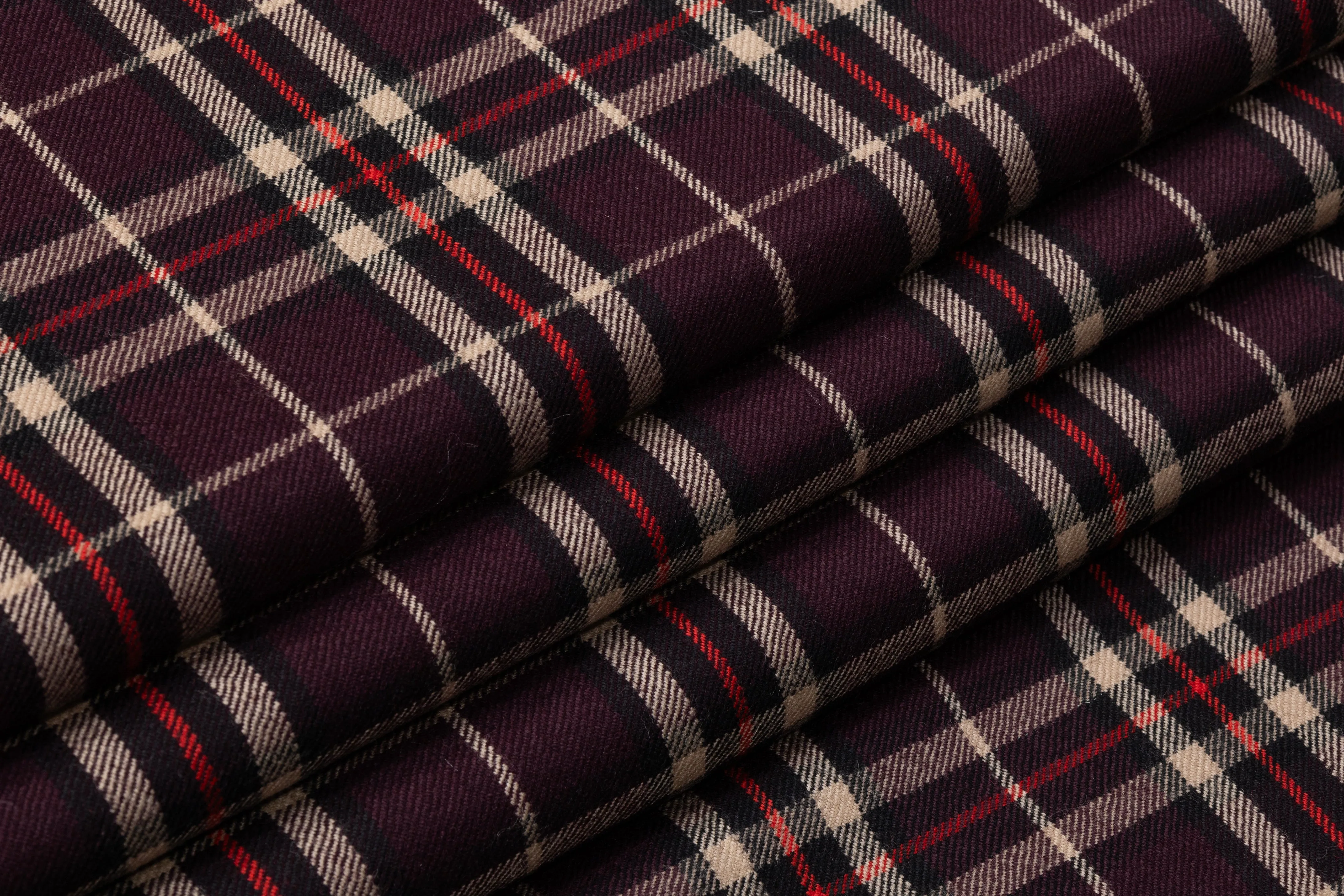 Tartan Italian Wool Suiting - Purple / Khaki / Red