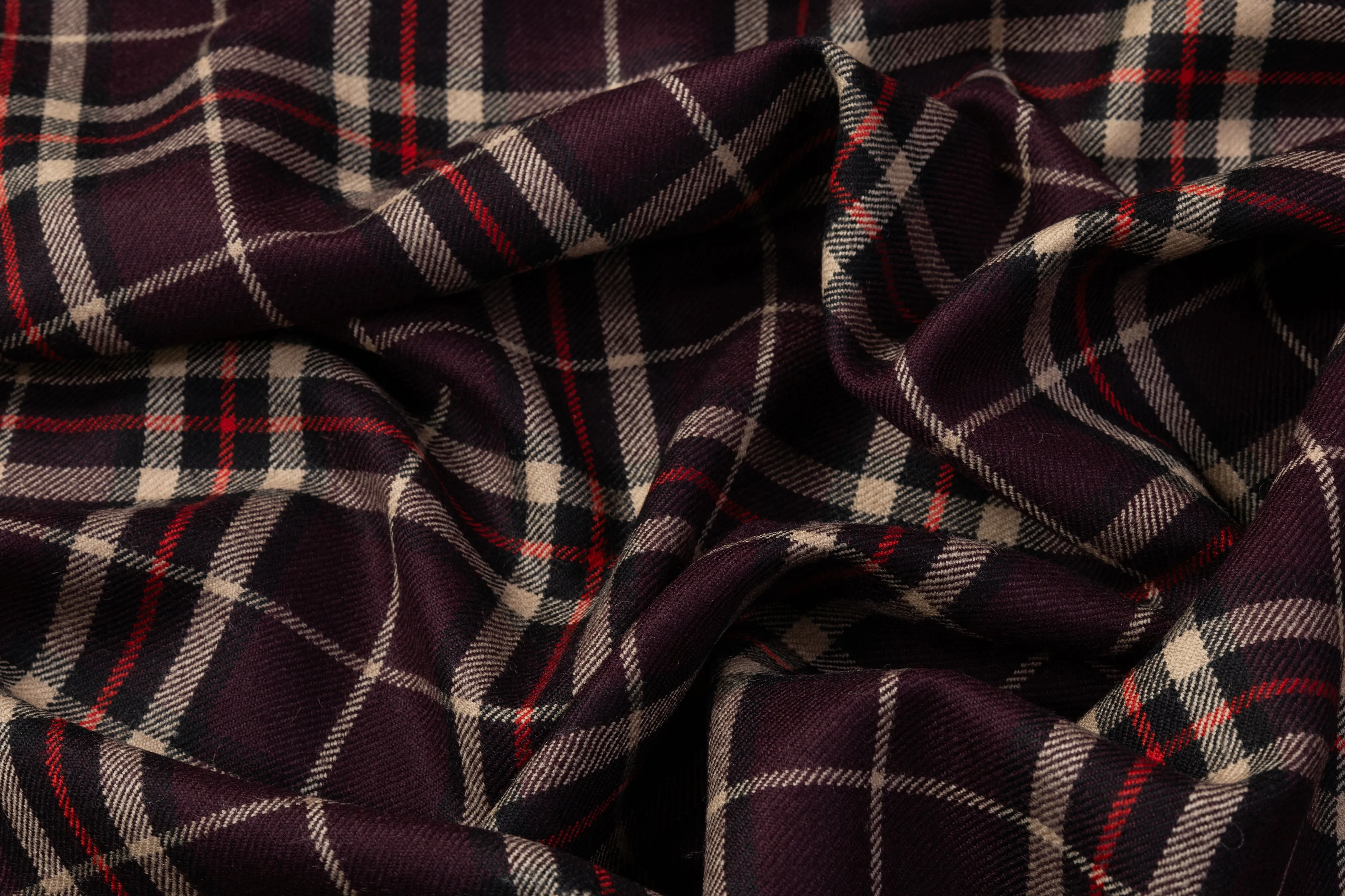 Tartan Italian Wool Suiting - Purple / Khaki / Red