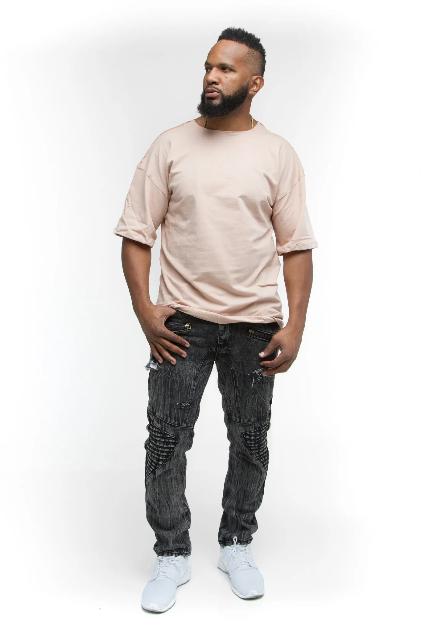 THE MYSTYLEMODE MENSWEAR DUSTY PINK DROP DOWN SHOULDER TEE